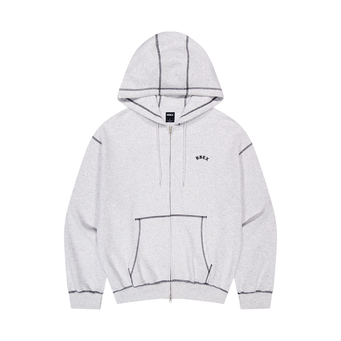 에이치덱스 컨트라스트 스티치 후디 집업 멜란지 화이트(HDEX Contrast Stitch Hoodie Zip-up Melange White)