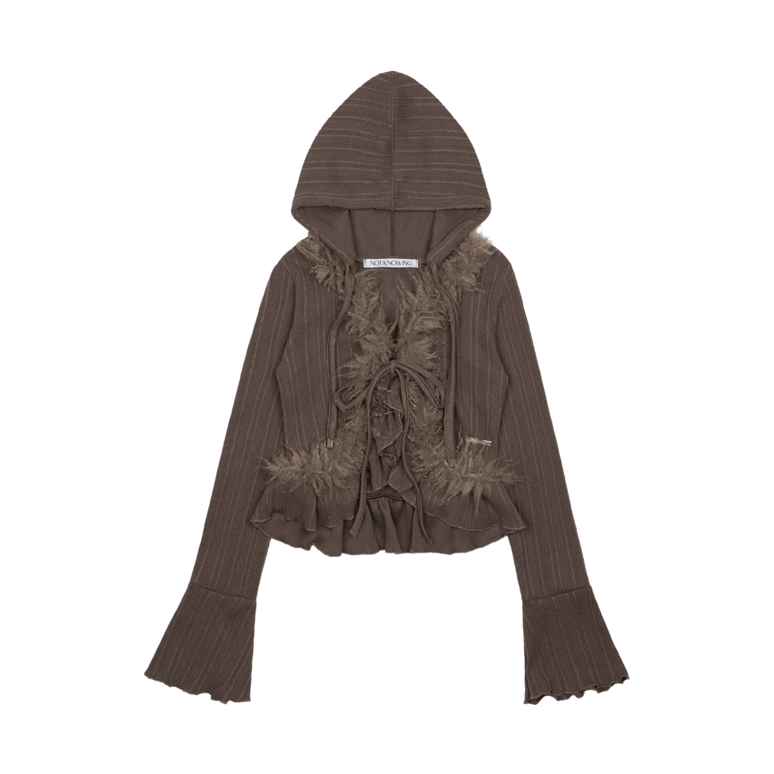 NK5FLS04 Notknowing Grunge Fur Hood Cardigan Brown