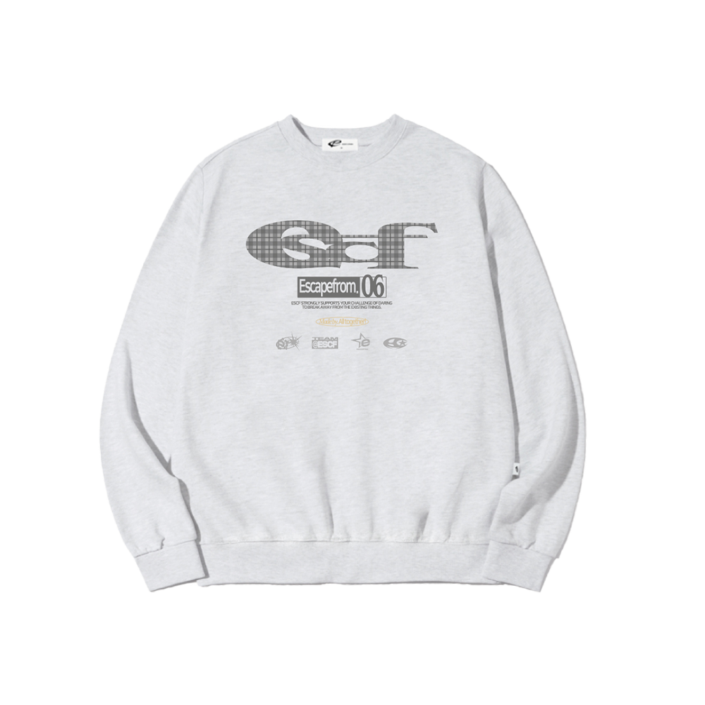 E252SW002WM Escapefrom Gray Check ESCF Logo Collage Print Sweatshirt White Melange