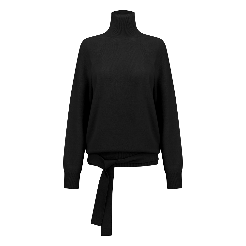 쥬키프 울 벨티드 풀오버 블랙(Juukiff Belted High-Neck Pullover In Wool Black)