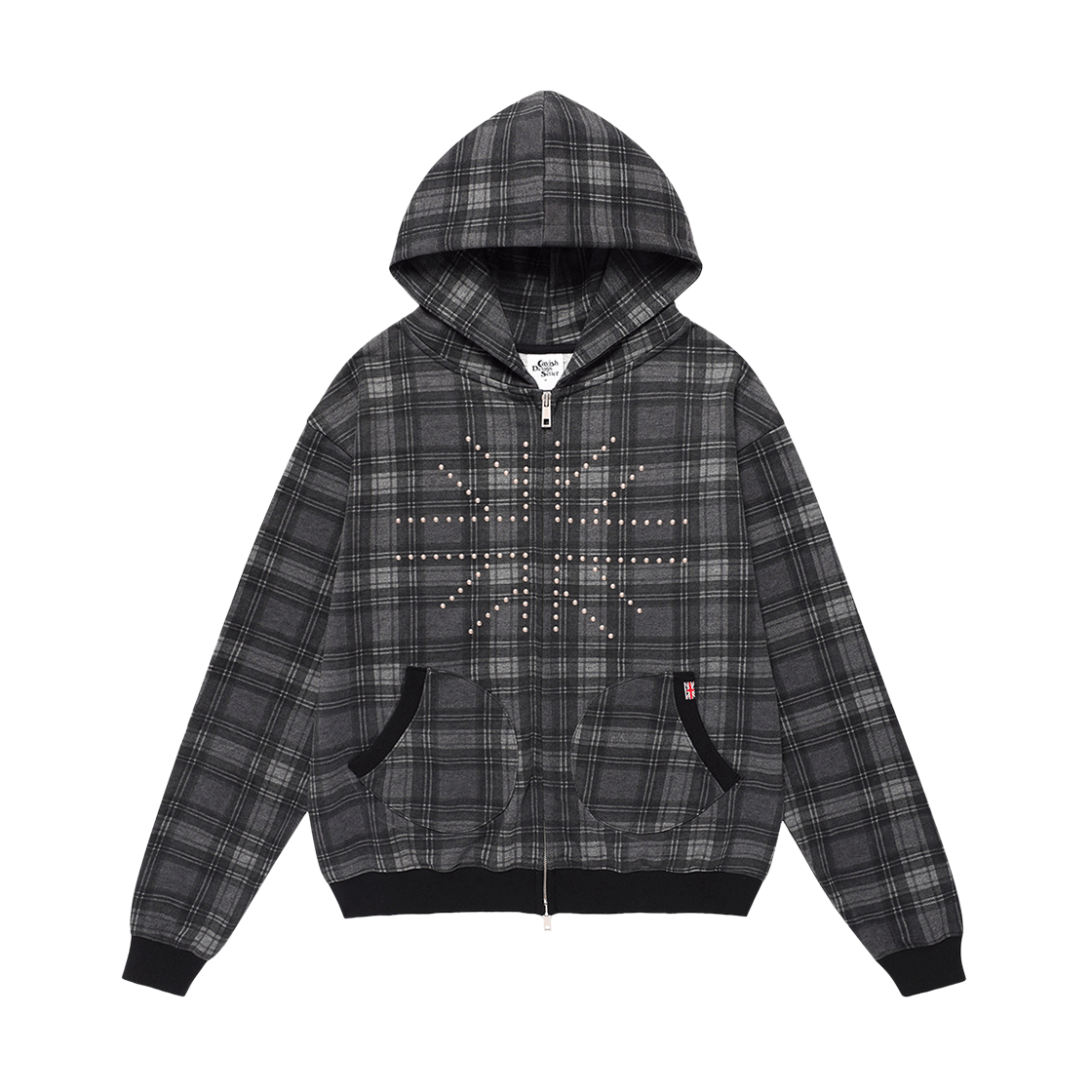 CV2FFUM480ABK CAVISH Stud Union Jack Zip Up Hoodie Black