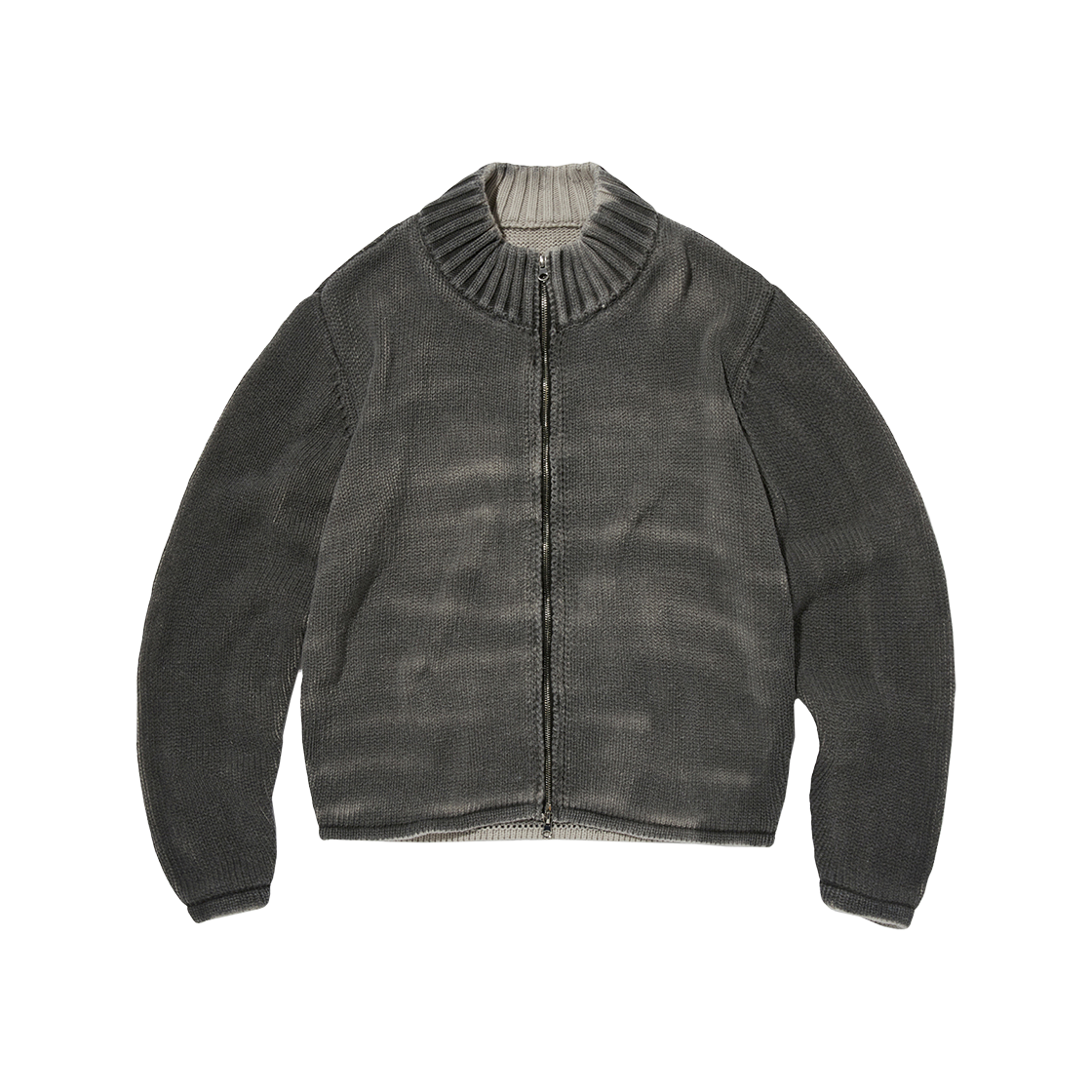 SDEKN001CG Suade Washed Knit Zip Up Charcoal Gray