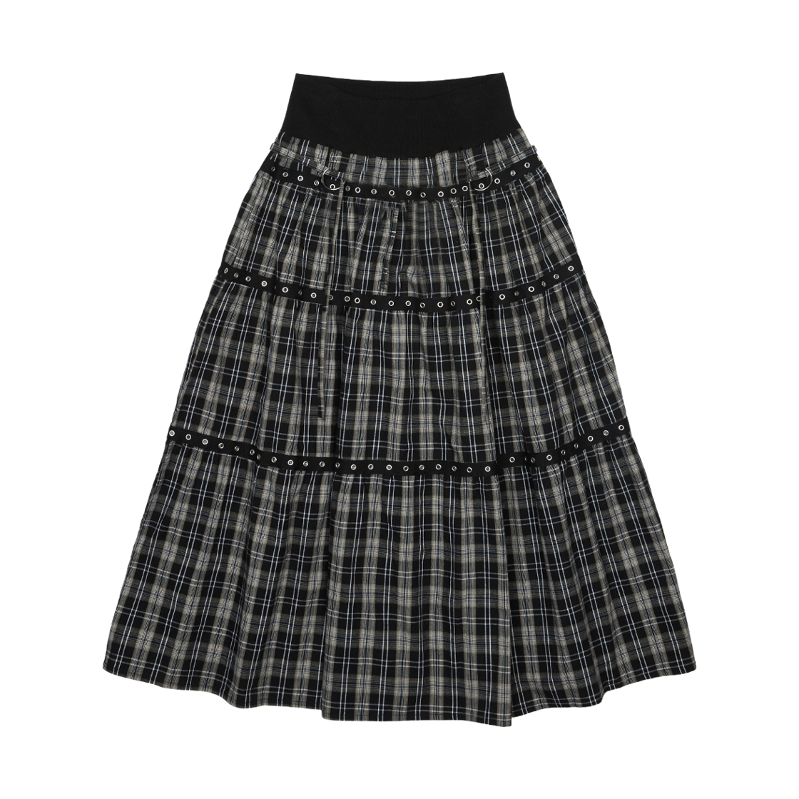NK5FSK03 Notknowing Tiered Eyelet Maxi Skirt Check