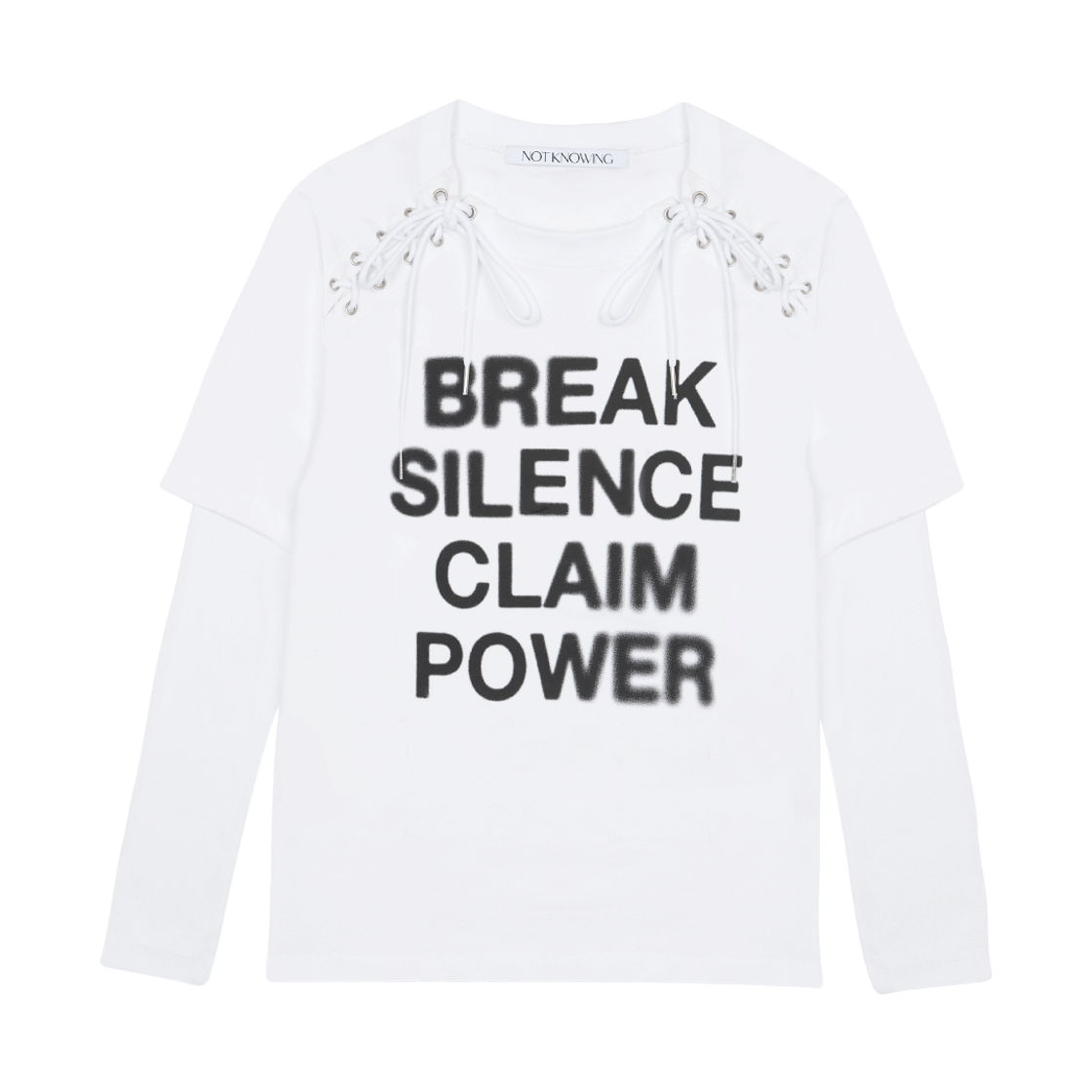 NK5FLS03 Notknowing Layered Slogan Top White