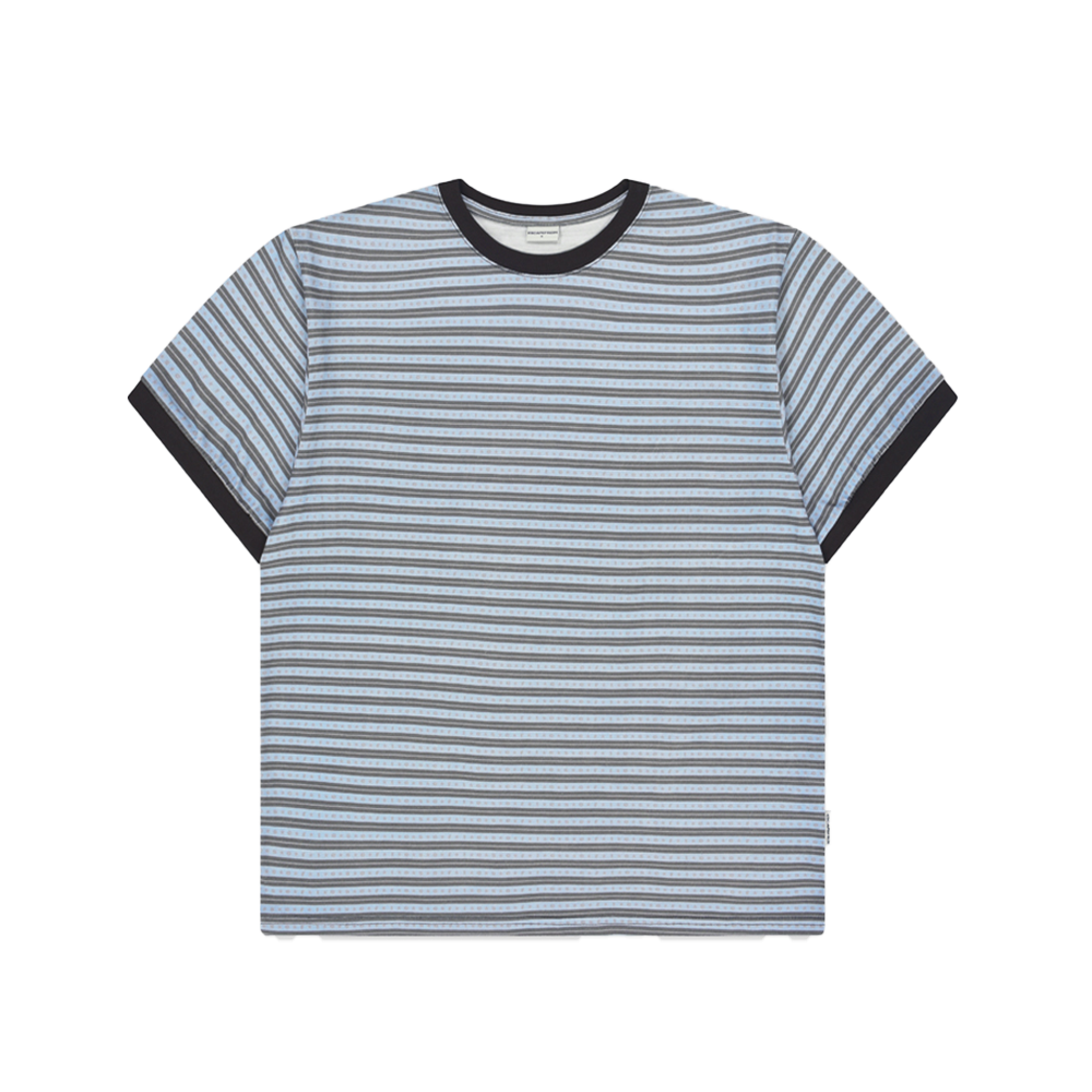 이스케이프프롬 소라 스타 로고 스트라이프 풀프린트 링거 반팔티(Escapefrom Sky Blue Star Logo Stripe Full Print Ringer Short Sleeve T-Shirt) - 1