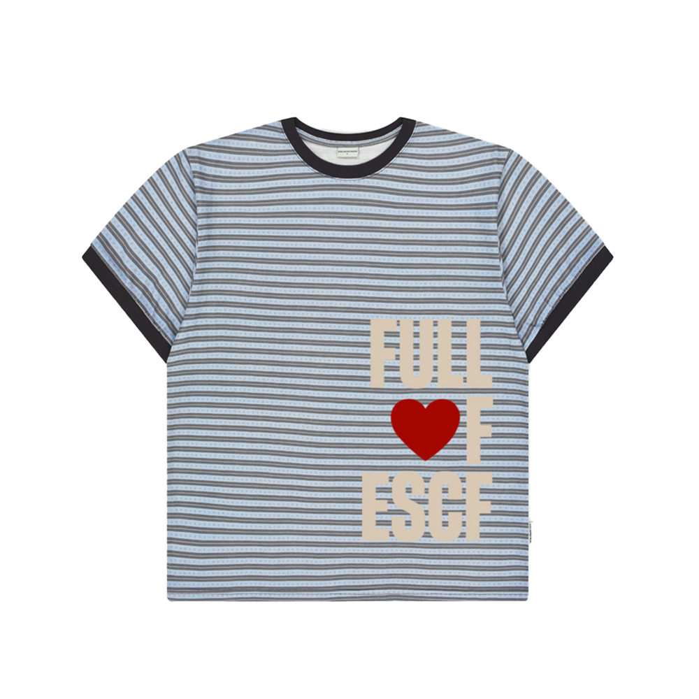 이스케이프프롬 풀 러브 ESCF 앤드 소라 스타 로고 스트라이프 풀프린트 링거 반팔티(Escapefrom Full Love ESCF & Sky Blue Star Logo Stripe Full Print Ringer Short Sleeve T-Shirt)