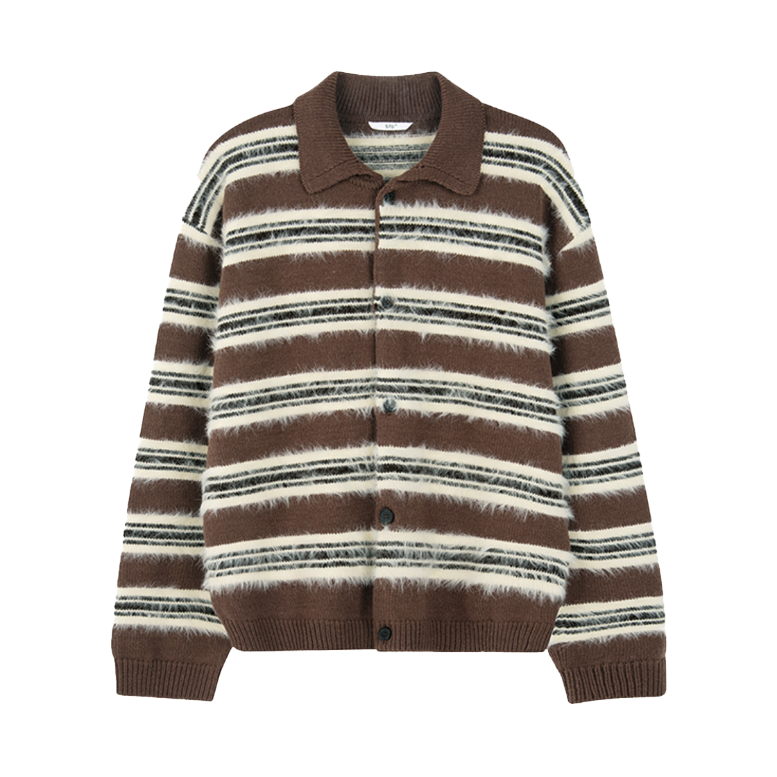 2503MKNBR2 STU Fluffy Stripe Cardigan Brown