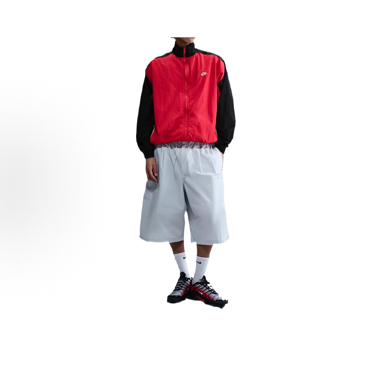 Nike Club Oversized Woven Track Jacket University Red Black - Asia 착용 스타일