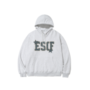 Escapefrom Star Denim Patch Print Hoodie White Melange