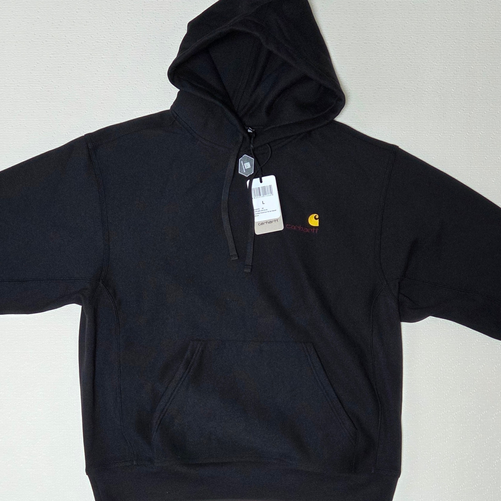 Carhartt WIP Hooded American Script Sweatshirt Black 착용 스타일 - 1