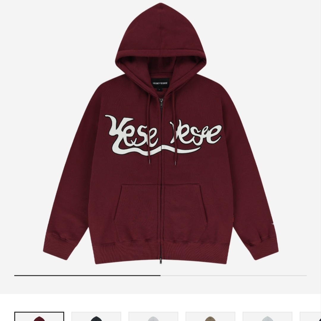 YESEYESEE Y.E.S Snail Logo Zip-up Hoodie Burgundy 착용 스타일