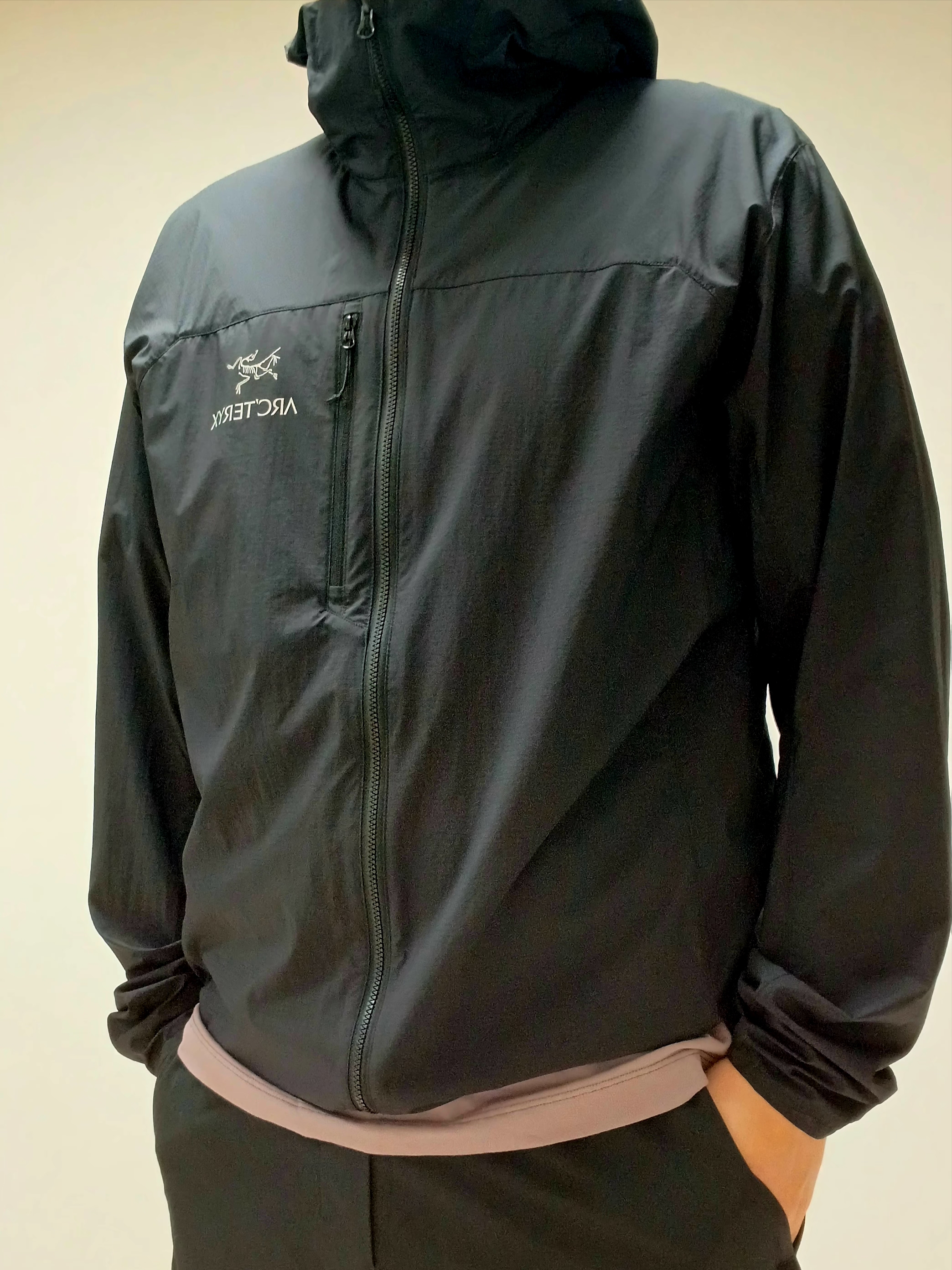 Arc'teryx Squamish Hoody Black, Arc'teryx Arc'word Logo SS T-Shirt Interstellar Phantasm 착용 스타일 - 4