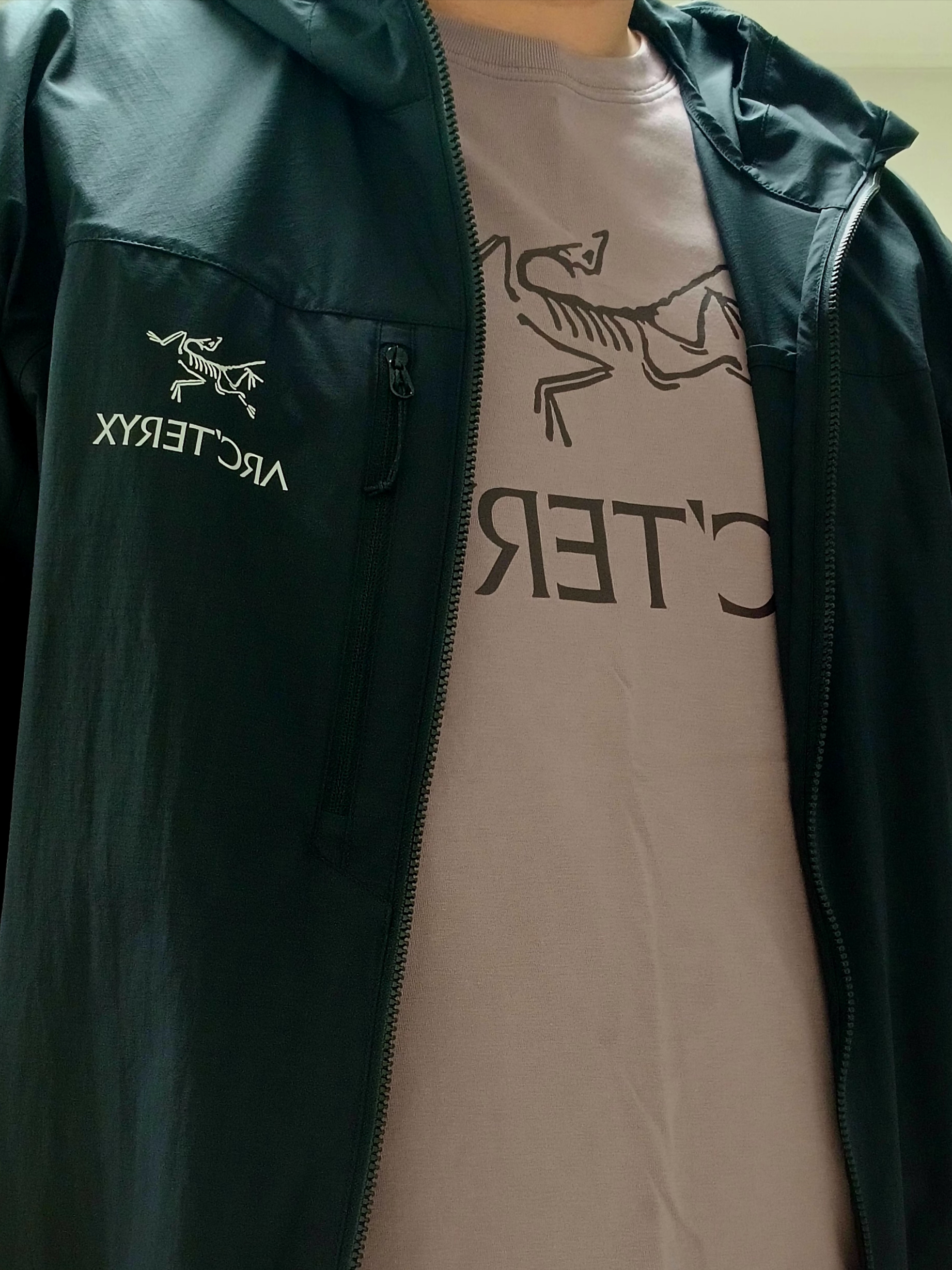 Arc'teryx Squamish Hoody Black, Arc'teryx Arc'word Logo SS T-Shirt Interstellar Phantasm 착용 스타일 - 10