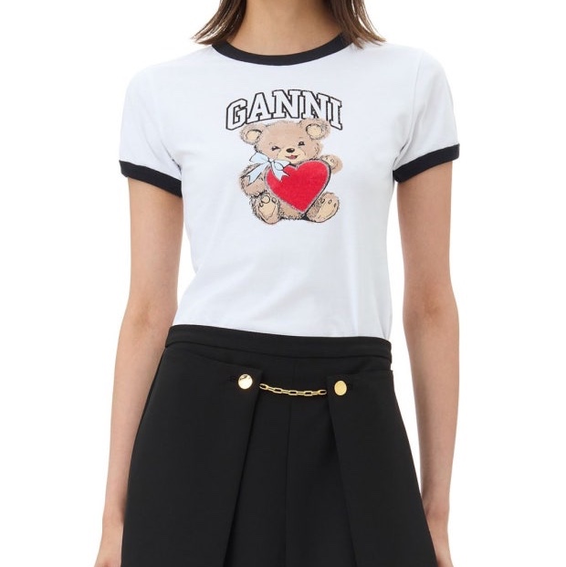 (W) Ganni Basic Jersey Bear T-Shirt White 착용 스타일