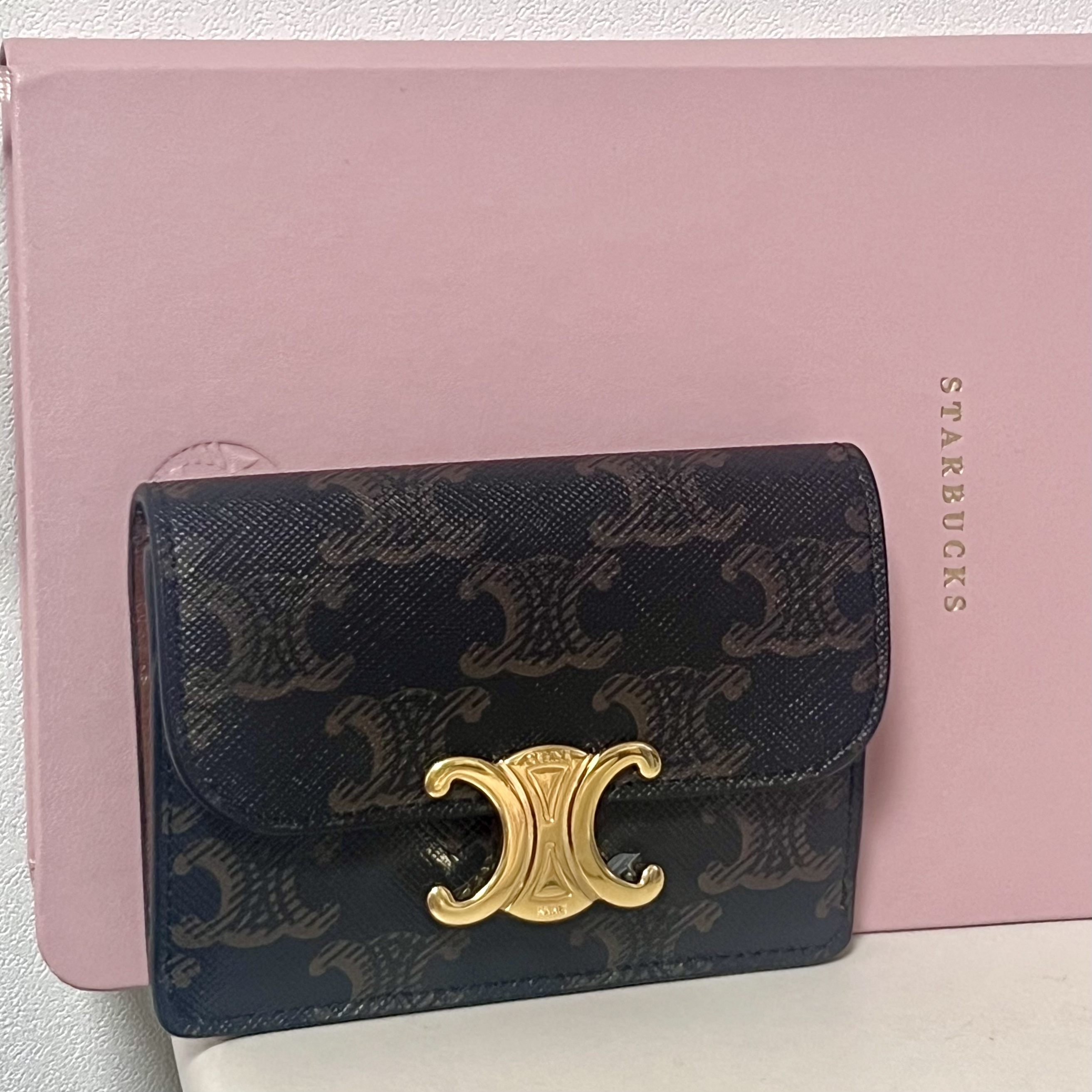 Celine Card Holder with Flap in Triomphe Canvas Tan 착용 스타일
