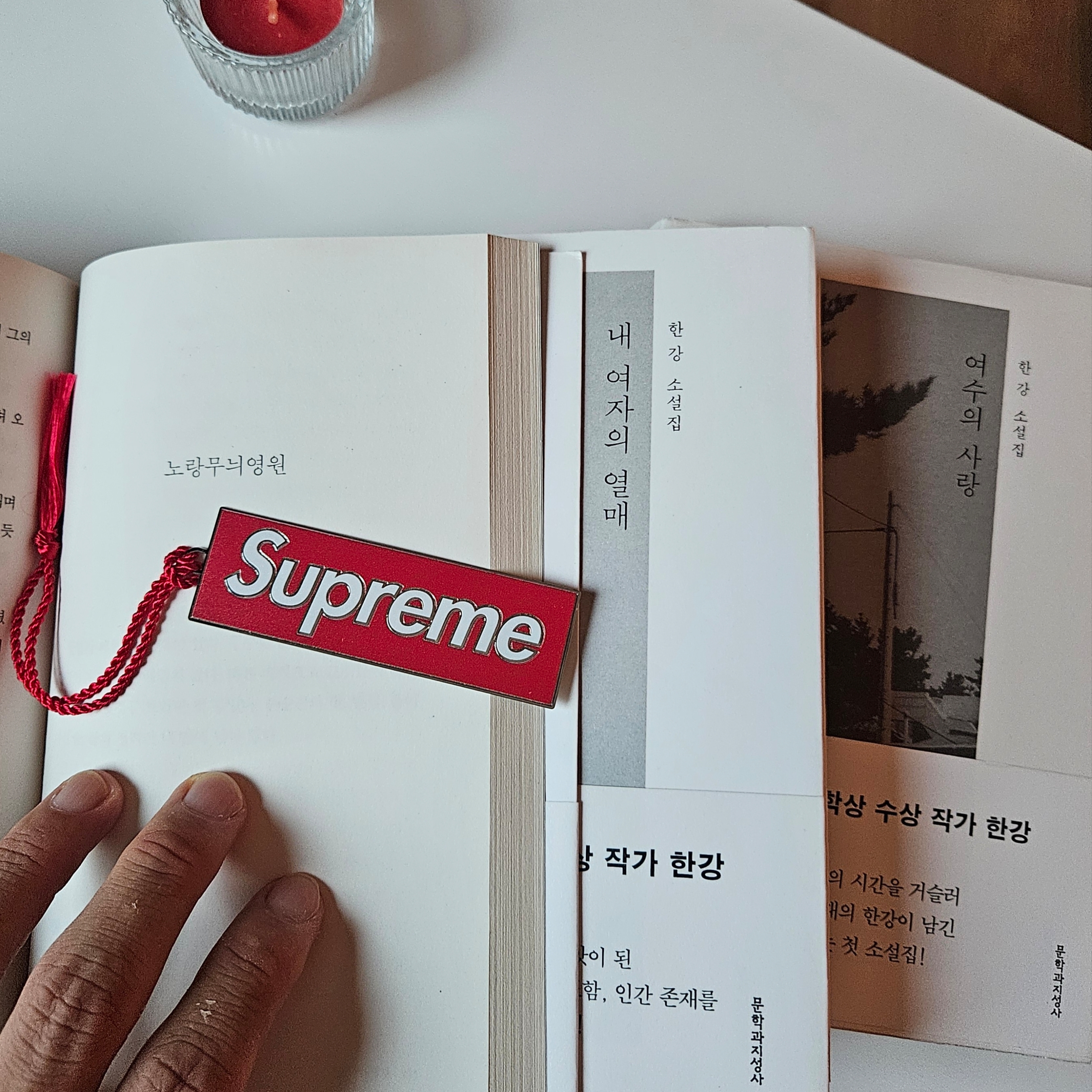 Supreme x David Howell & Co. Metal Bookmark Red - 24FW 착용 스타일