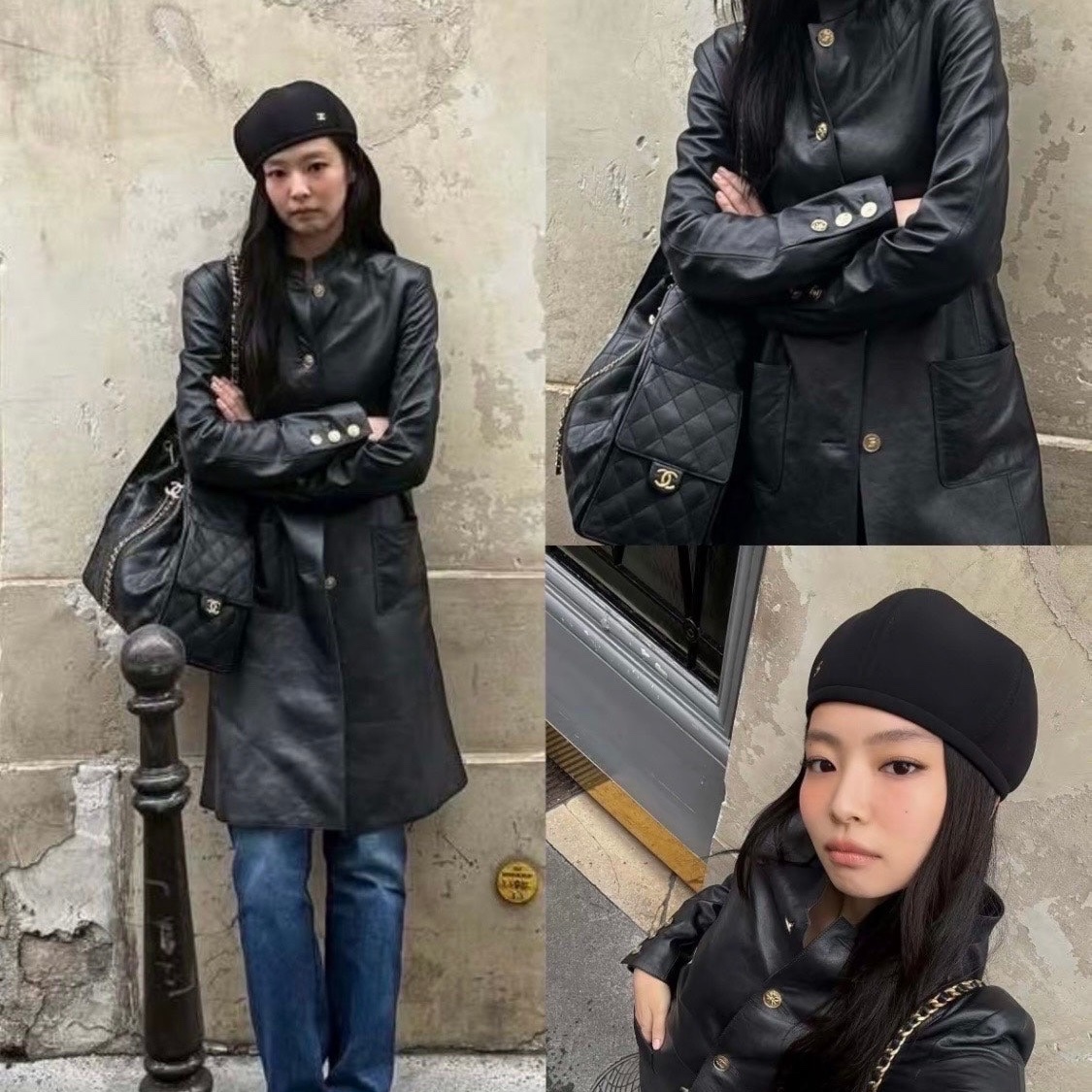 Chanel 25 Medium Handbag Grained Calfskin & Gold Black 착용 스타일