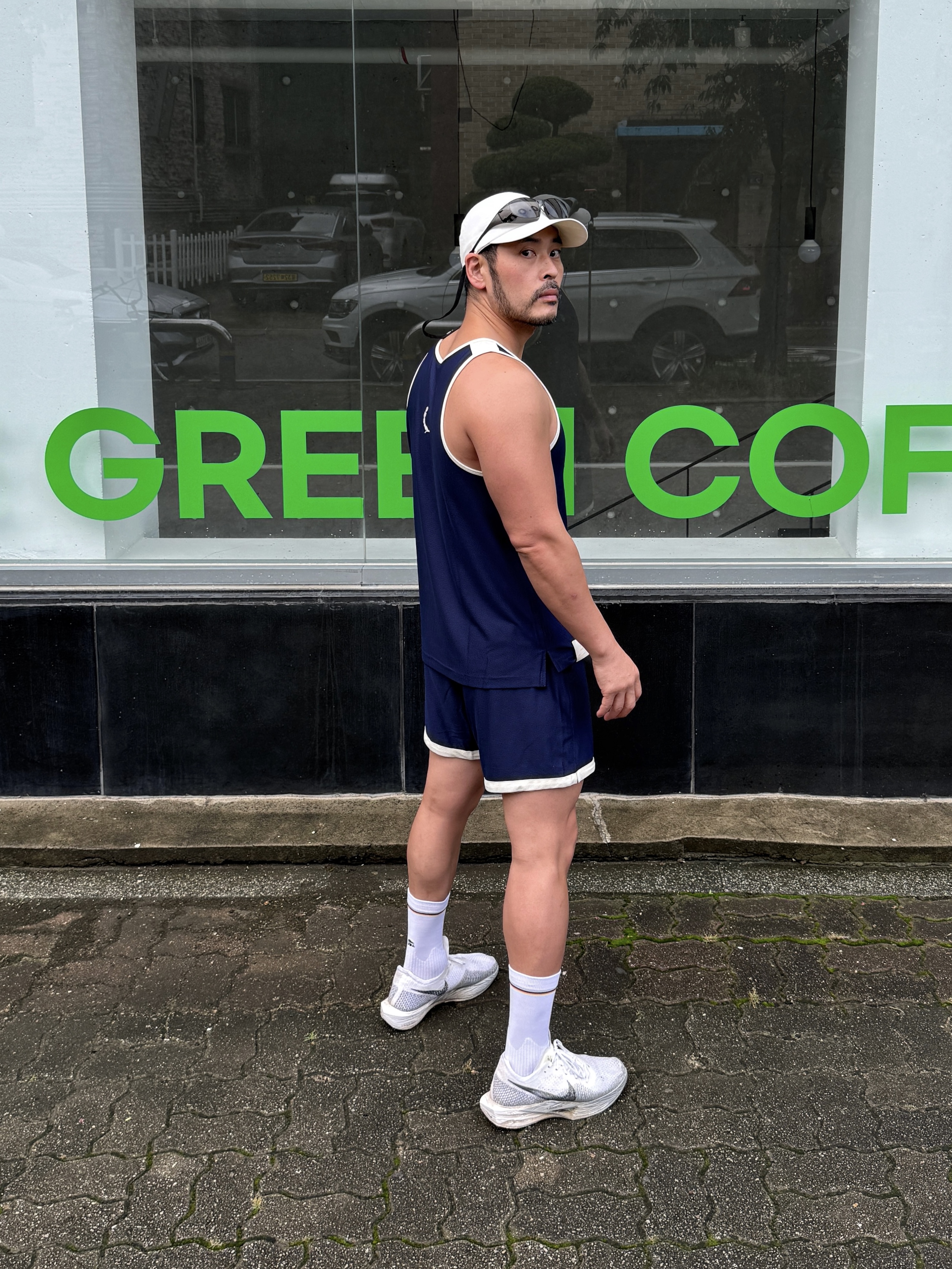 Nike ZoomX Vaporfly Next% 3 White Grey, HEYSTE Spiral Mesh Shorts Navy 착용 스타일 - 3