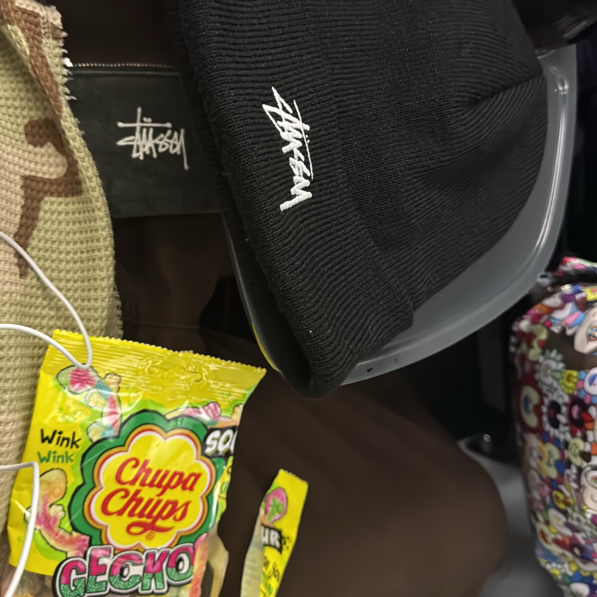 Stussy Raglan Thermal LS Crew Sand Camo, Stussy Canvas Coin Pouch Washed Black 착용 스타일 - 2