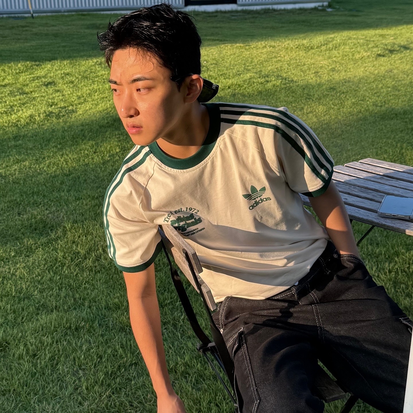 Adidas Sport Graphic Cali T-Shirt Wonder White - KR Sizing 착용 스타일