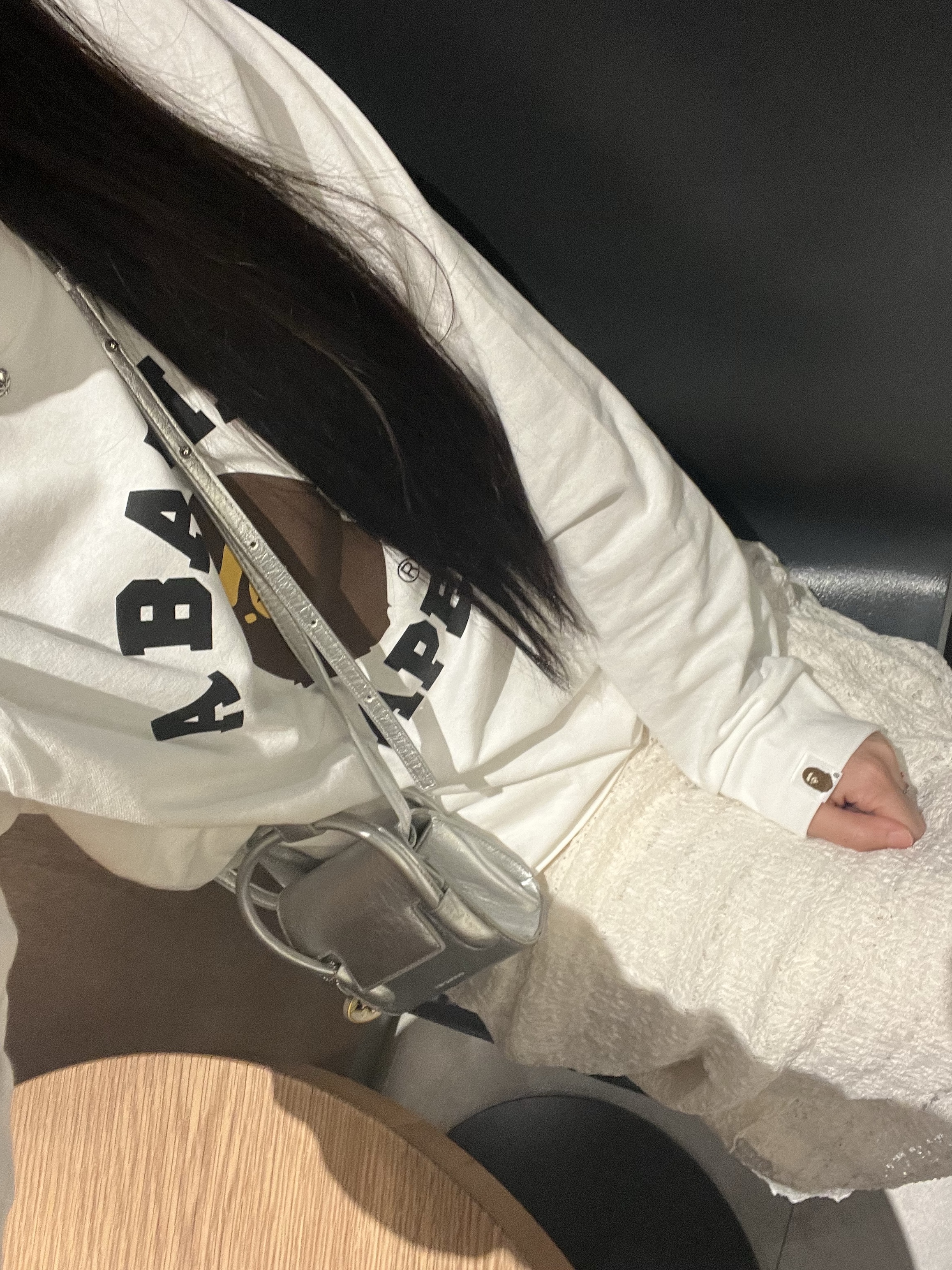 BAPE College L/S T-Shirt White 착용 스타일