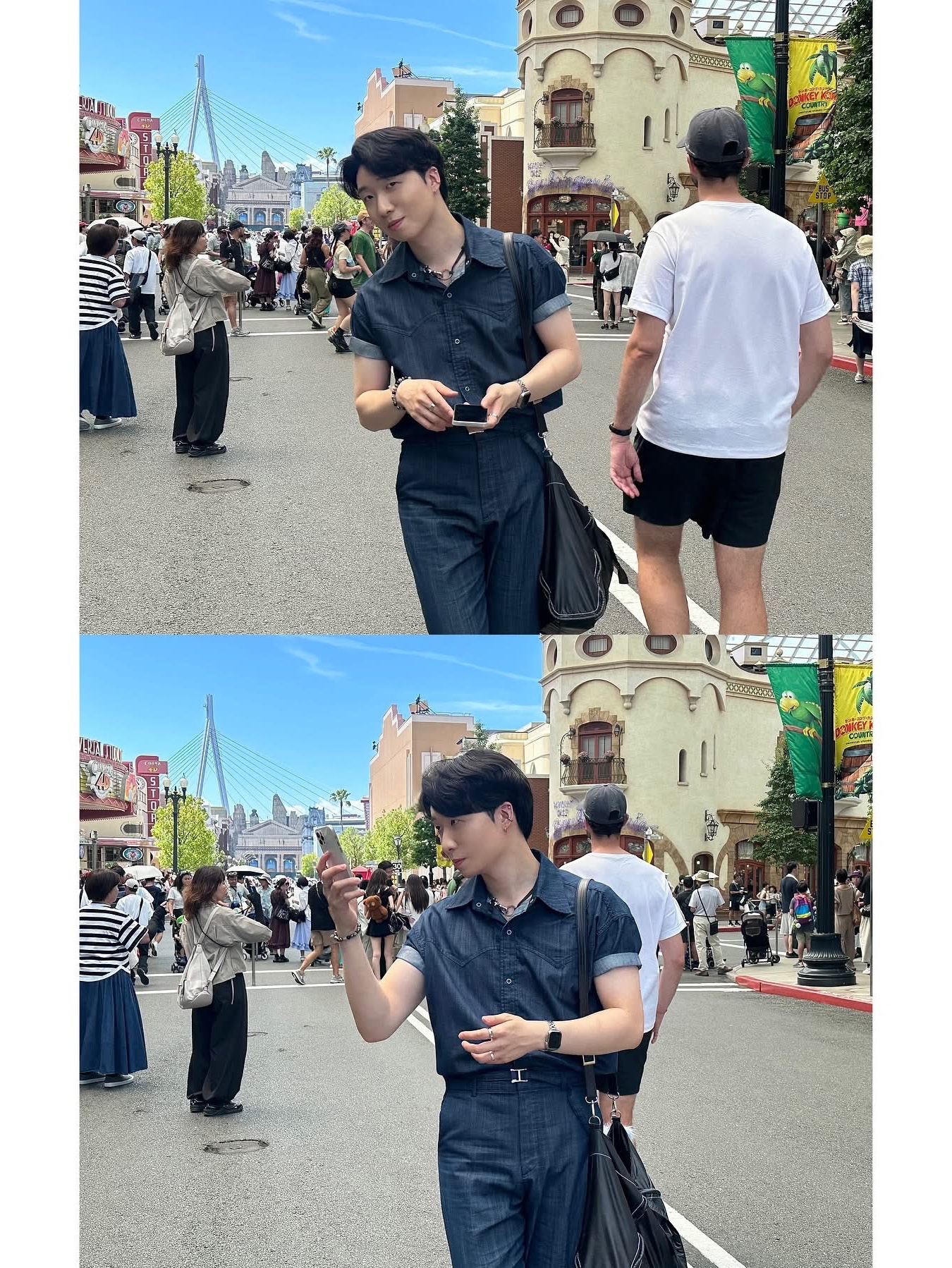 Our Legacy Ladon Leather Keychain Black, Matin Kim Big Coating Tote Bag Black 착용 스타일 - 7