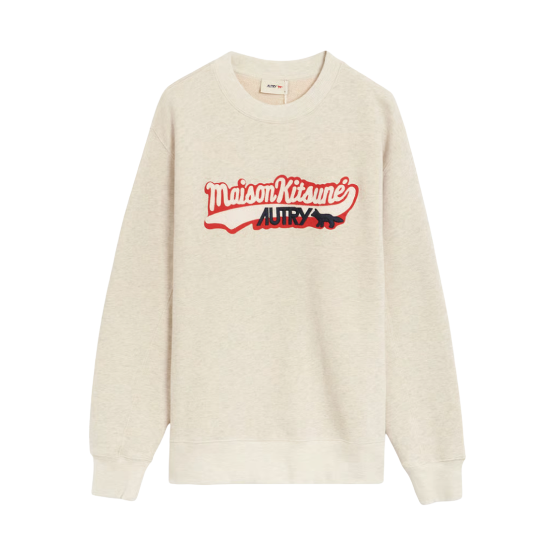 (W) 오트리 x 메종 키츠네 로고 아이콘 크루넥 스웨트셔츠 베이지((W) Autry x Maison Kitsune Logo Icon Crewneck Sweatshirt Beige)
