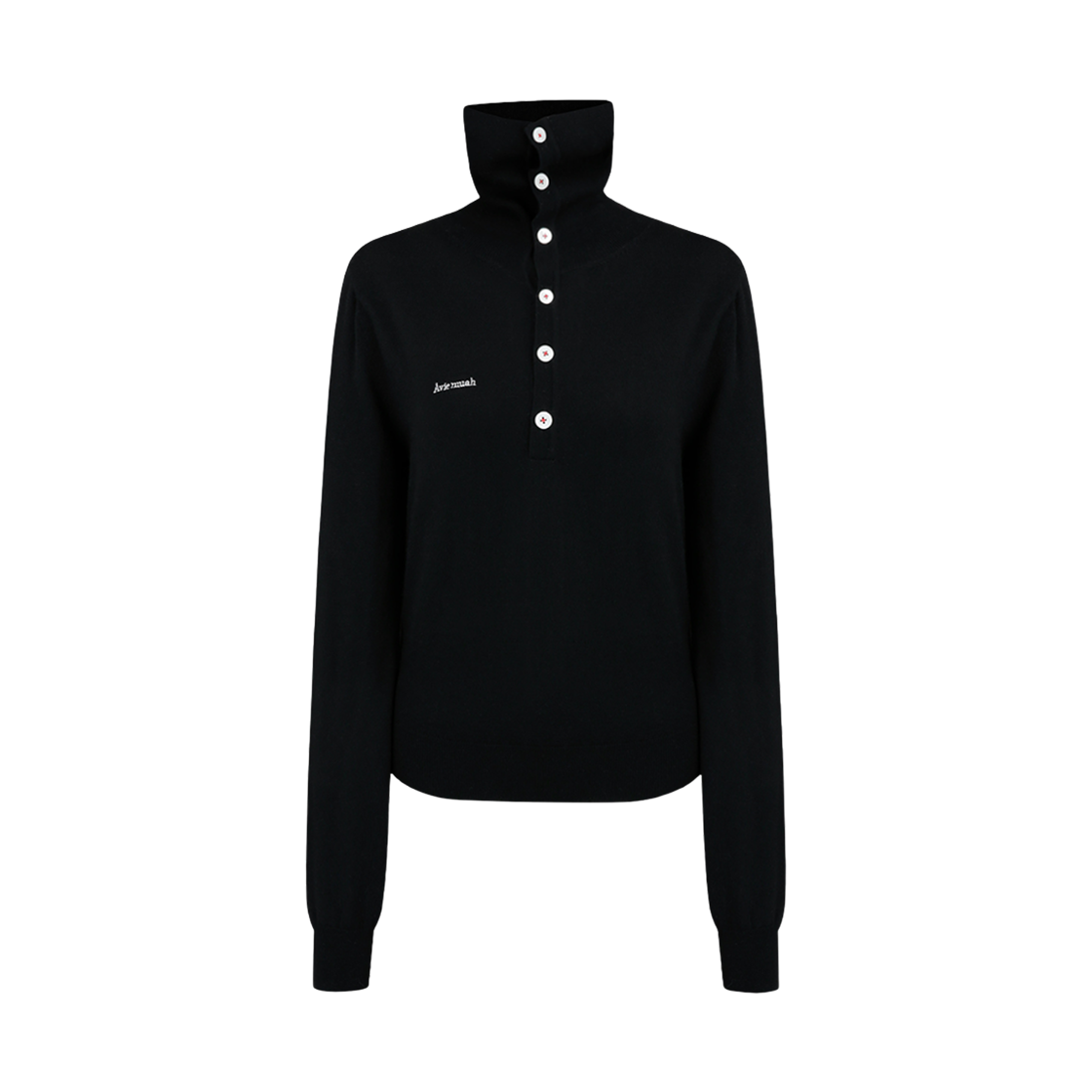 - (W) Aviemuah Merino Wool Buttoned Turtleneck Sweater Black
