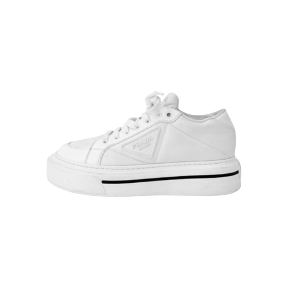IT9J8EFC6DQA Prada Women's Macro Triangle Logo Nylon Leather Low-Top Sneakers in White 38