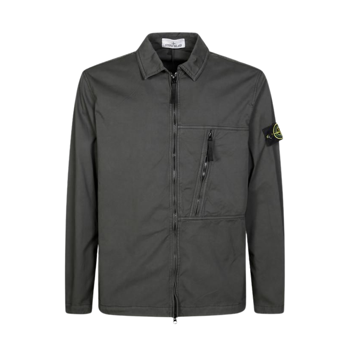 K2S1512000-03S0010-V0062 Stone Island 1200003 Supima Cotton Twill Stretch TC Overshirt with Diagonal Zip Chest Pocket and Two Way Zip Lead Grey - 25FW