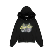 Grailz Twin Fur Zip Hoodie Black