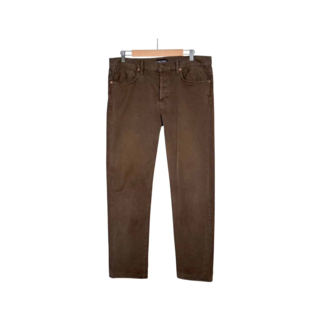 ITWR7OJBWVLJ Tom Ford Men's Logo Patch Straight Tapered Pants Brown 34