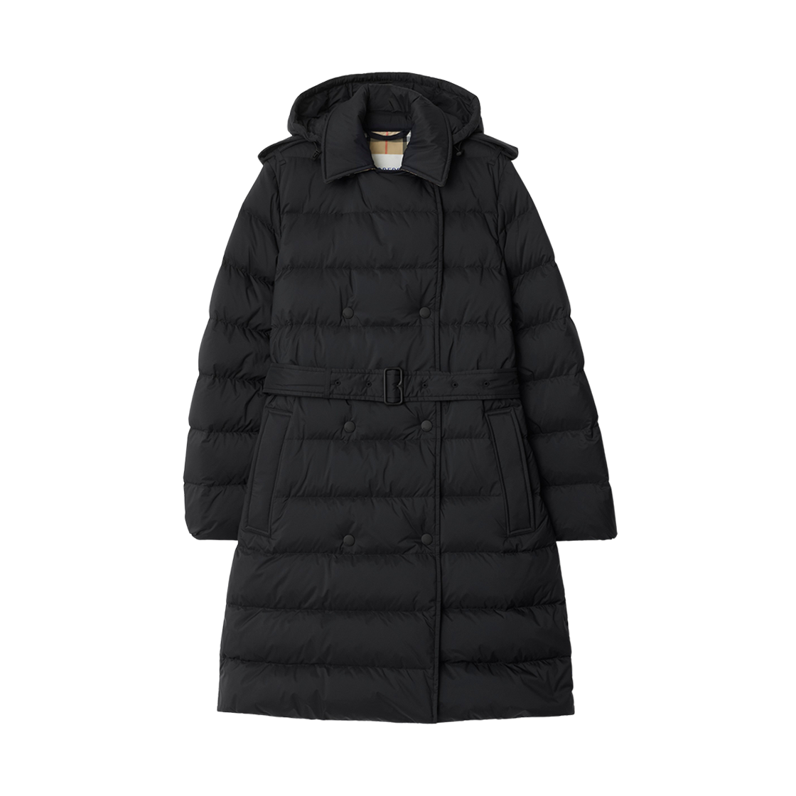 (W) 버버리 미드 렝스 나일론 후드 퍼퍼 코트 블랙((W) Burberry Mid-Length Nylon Hooded Puffer Coat Black)