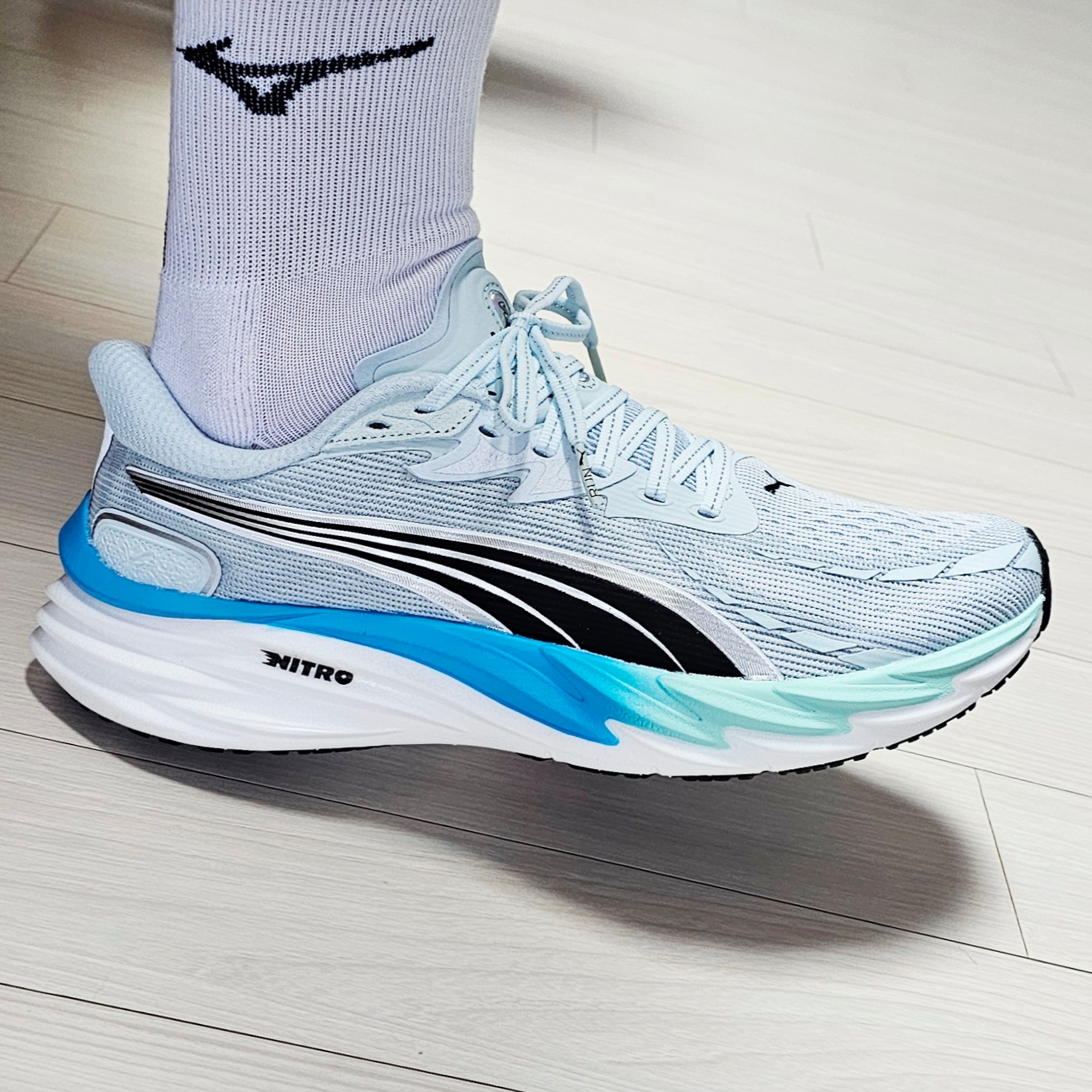 Puma Velocity Nitro 4 Sea Glass Speed Blue - Wide 착용 스타일