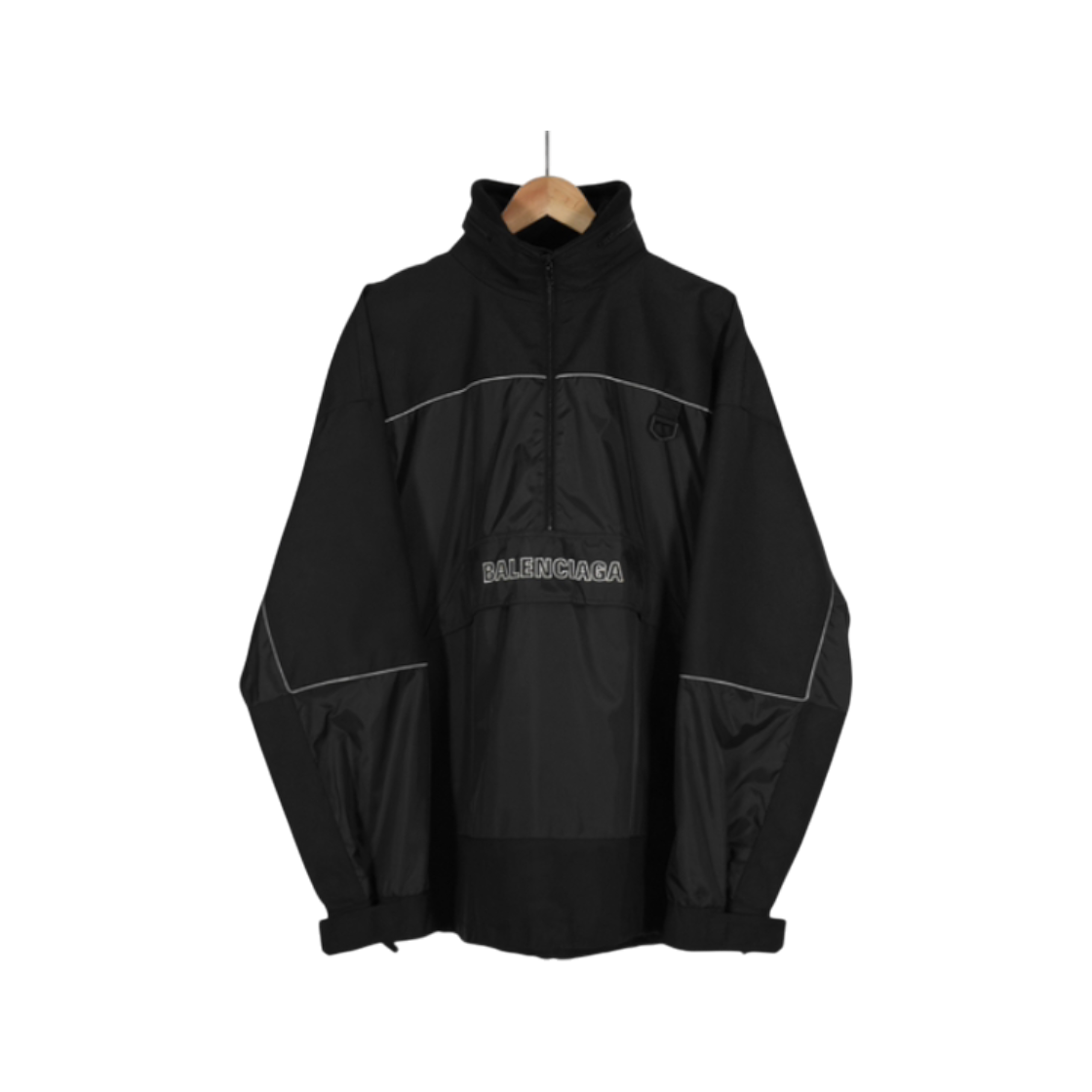 IT83RBA77MHD Balenciaga Men's Half Zip Windbreaker Track Anorak Jacket Black 46