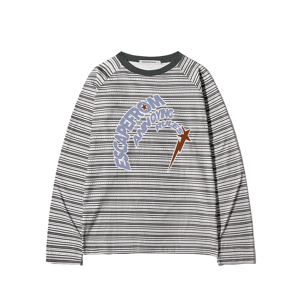 이스케이프프롬 룰스 앤드 그레이 스타 로고 스트라이프 풀프린트 롱슬리브(Escapefrom Rules & Gray Star Logo Stripe Full Print Long Sleeve T-shirt) - 1