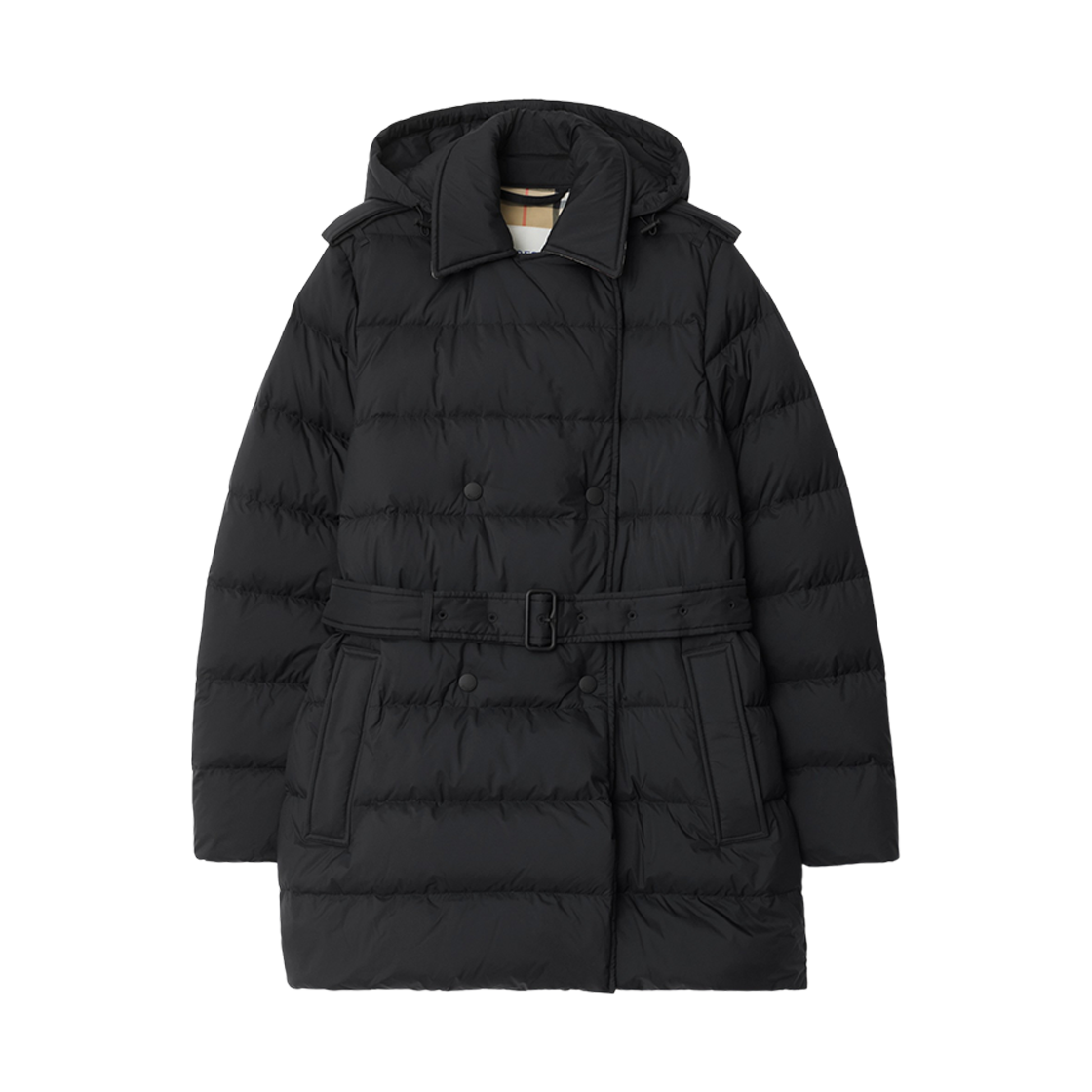 (W) 버버리 숏 나일론 후드 퍼퍼 코트 블랙((W) Burberry Short Nylon Hooded Puffer Coat Black)