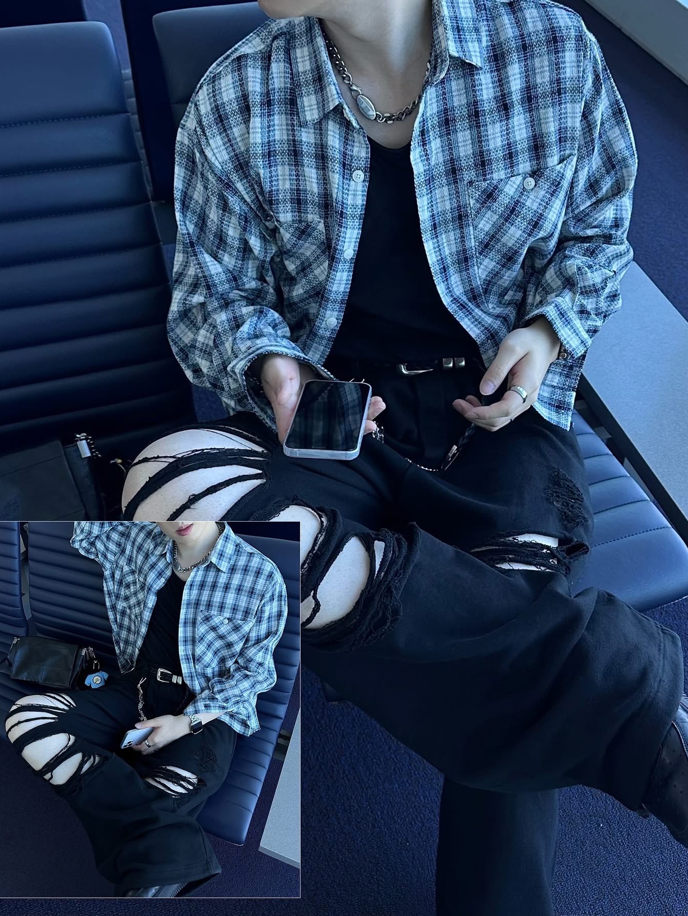 Diesel C-Seymon Treated Denim Baseball Cap Blue White, Nike Air Force 1 '07 Low Triple Black 착용 스타일 - 4