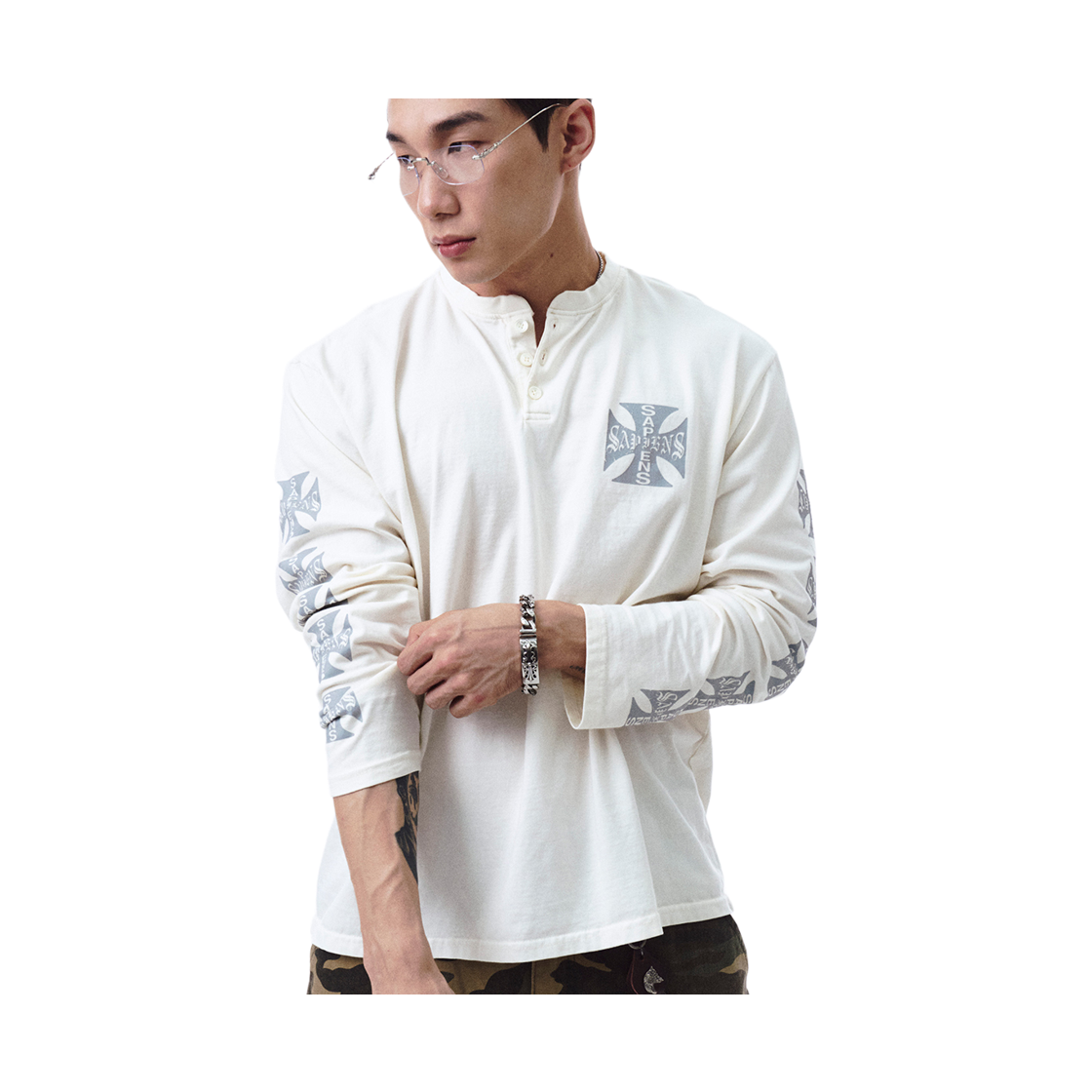사피엔스 에테르글리프 피그먼트 헨리넥 롱슬리브 아이보리(Sapiens Etherglyph Pigment Henley Long Sleeve Ivory) - 3