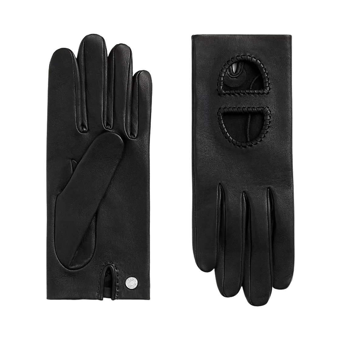 (W) 에르메스 마이옹 글러브 글로스드 램스킨 & 팔라듐 하드웨어 누아((W) Hermes Maillons Gloves Glossed Lambskin & Palladium Noir) - 1