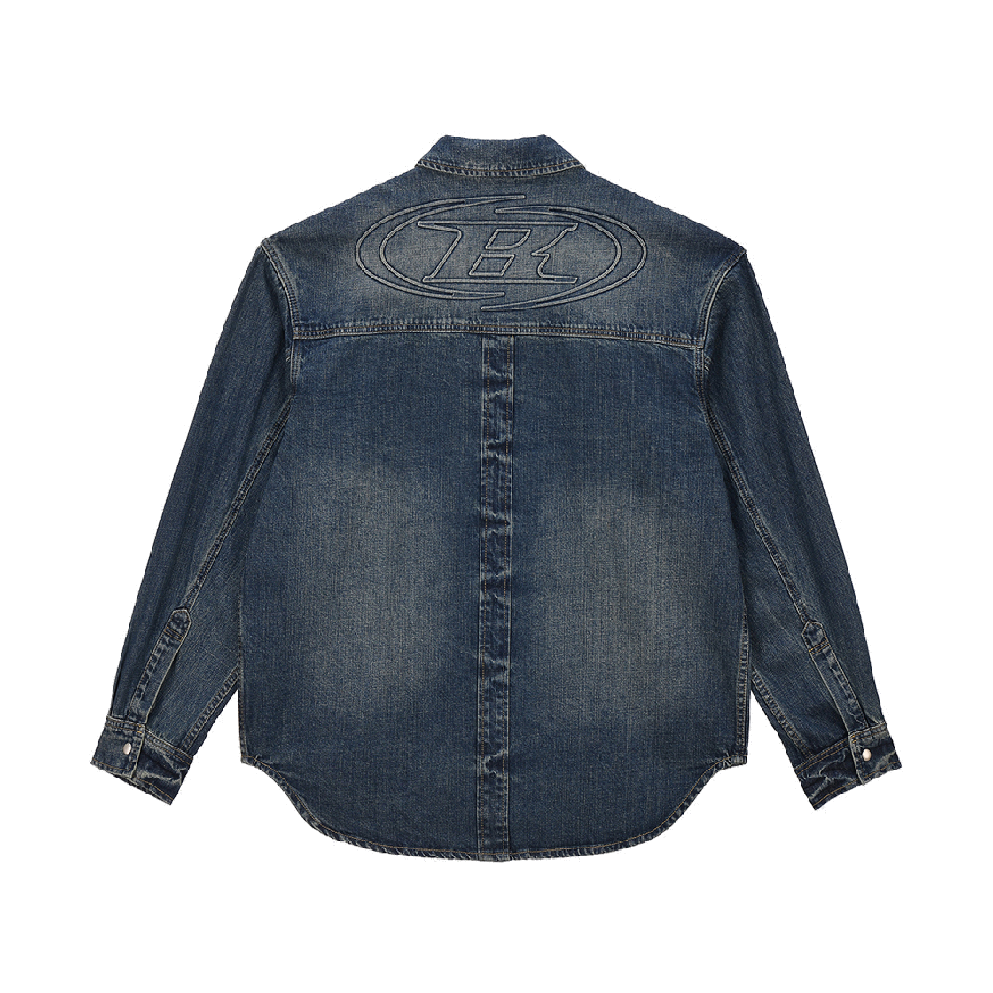 본투윈 워시드 데님 오버핏 셔츠 미드 블루