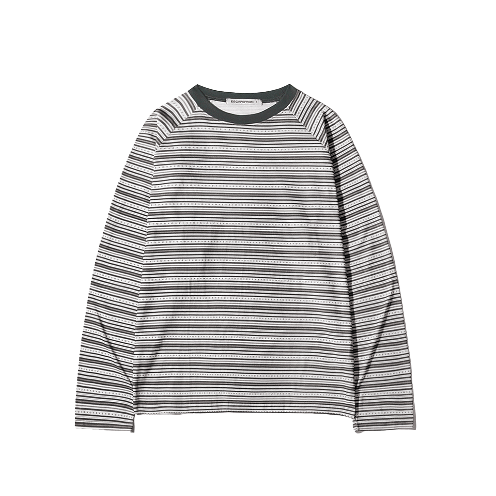 E252LS044RR Escapefrom Gray Star Logo Stripe Full Print Long Sleeve T-shirt