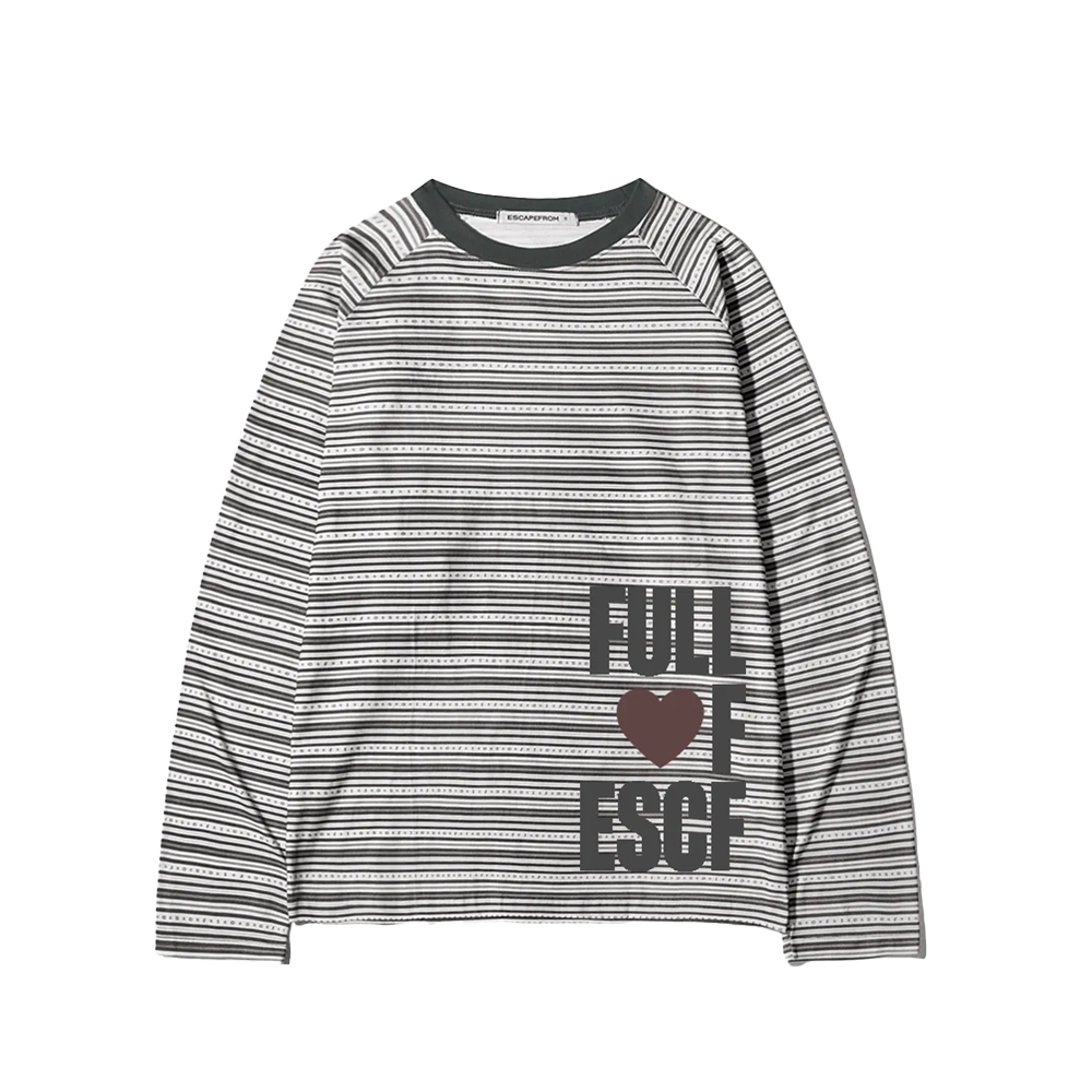 E251LS033RR Escapefrom Full Love ESCF & Gray Star Logo Stripe Full Print Long Sleeve T-shirt