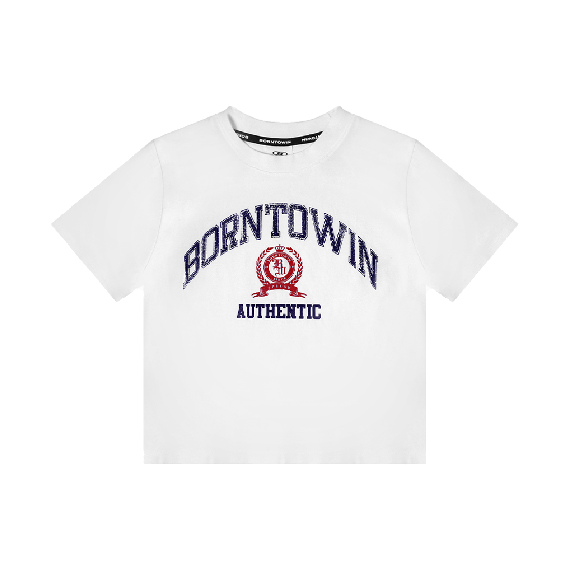 본투윈 크랙 BORNTOWIN 엠블렘 크롭 티셔츠 화이트