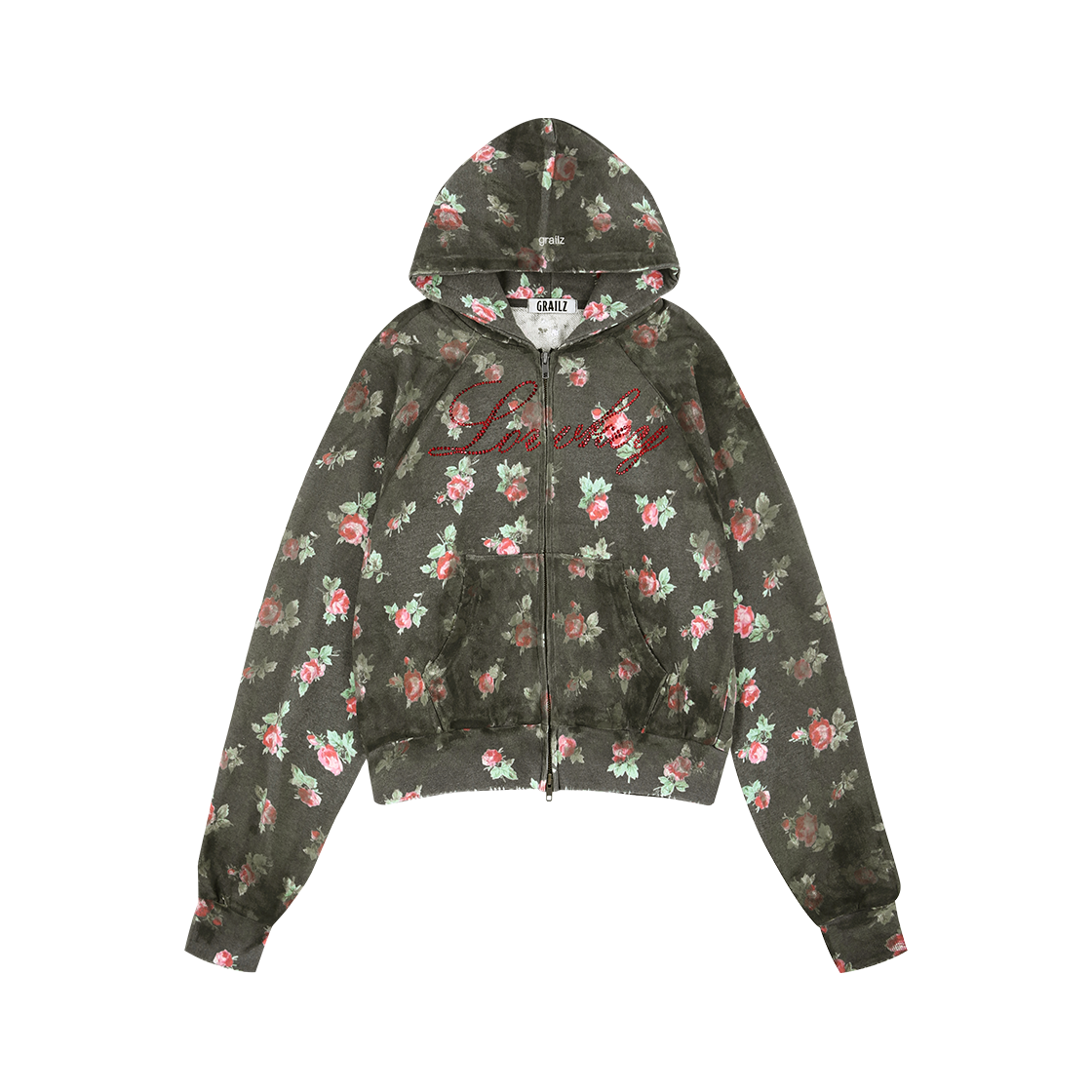 GR25FWMH03CH Grailz Flower Dirty Zip Hoodie Charcoal