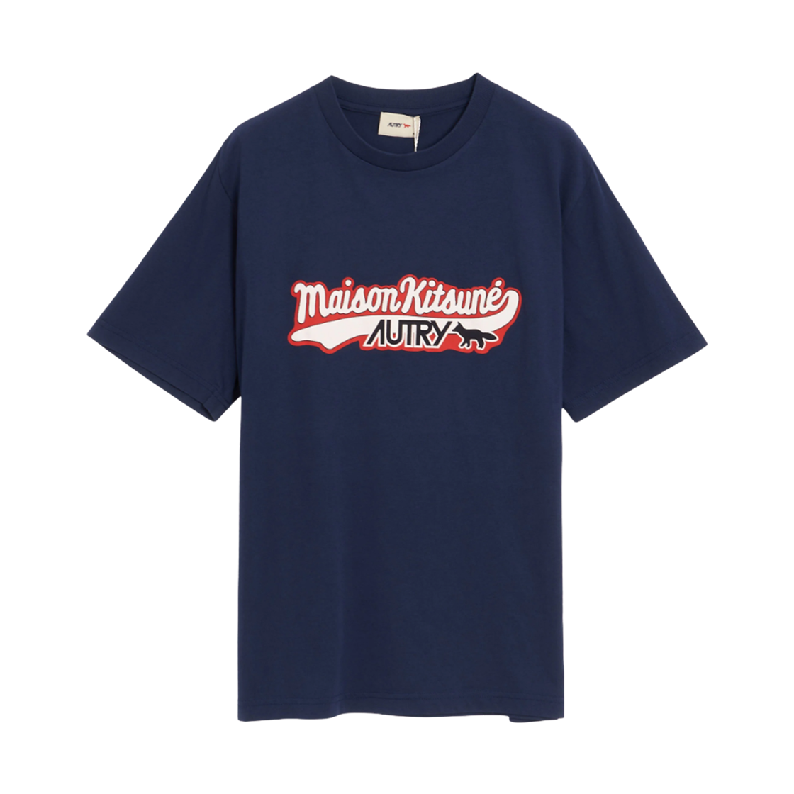 오트리 x 메종 키츠네 로고 티셔츠 블루(Autry x Maison Kitsune Logo T-Shirt Blue)