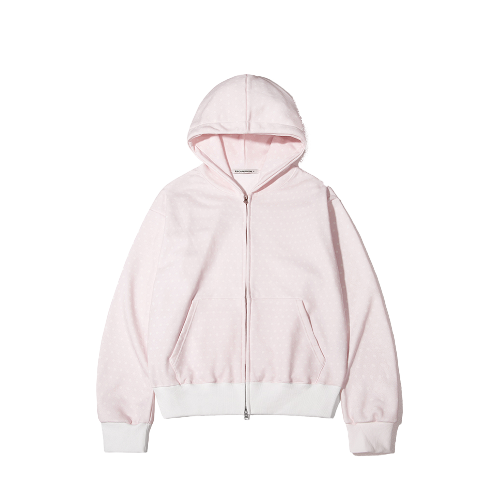이스케이프프롬 핑크 토끼땡 풀프린트 투웨이 후드집업(Escapefrom Pink Bunny Dots Full Print Two-Way Hoodie Zip-Up)
