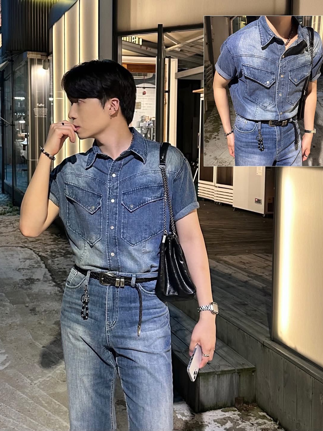 Zara Rock Style Flap Shoulder Bag Black, Monamhee x Peaceminusone Daihee Plush Keyring 착용 스타일 - 1