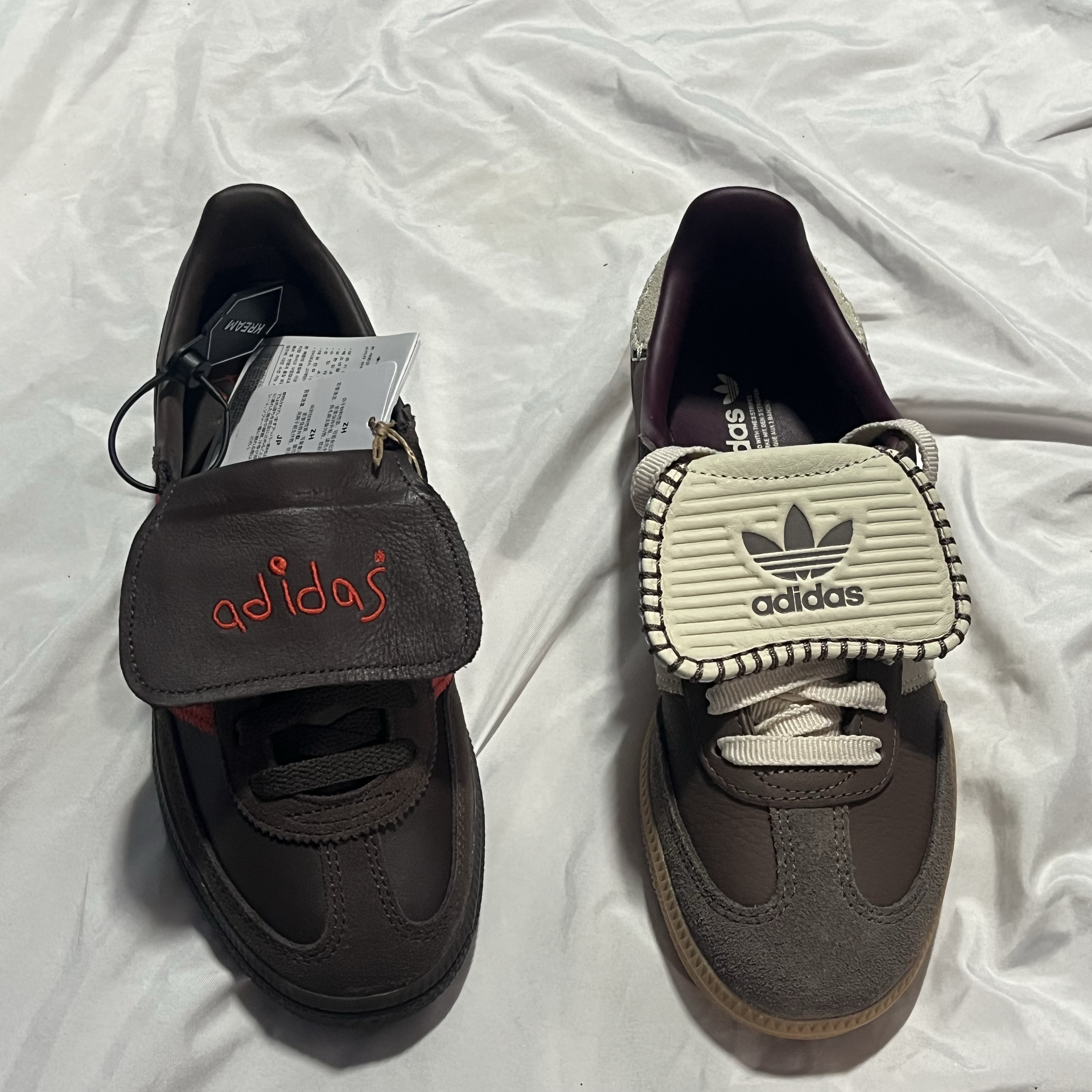 (W) Adidas Samba LT Earth Strata Core White, Adidas Spezial Handball Brown Collegiate Orange 착용 스타일 - 2