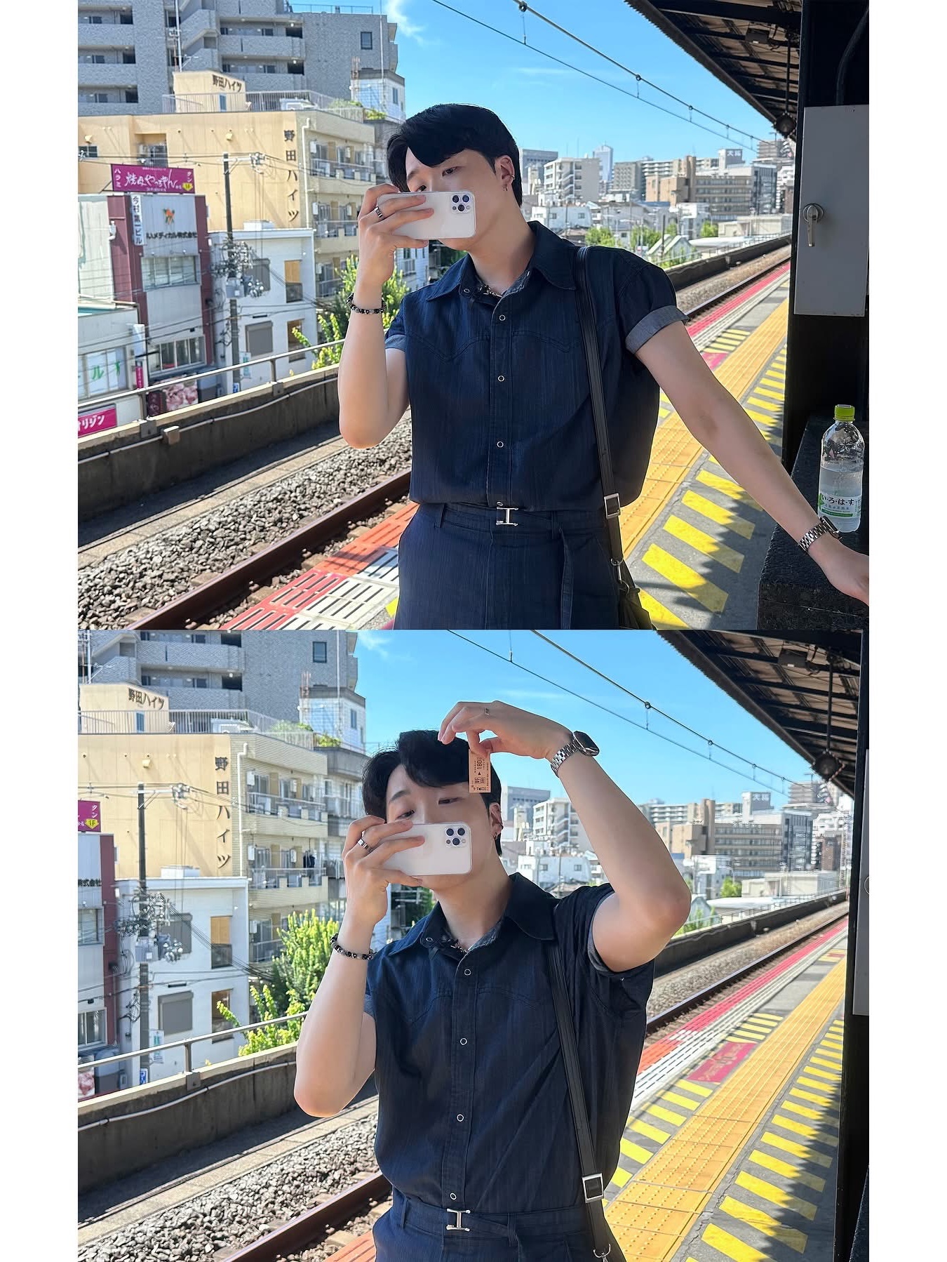 Our Legacy Ladon Leather Keychain Black, Matin Kim Big Coating Tote Bag Black 착용 스타일 - 1